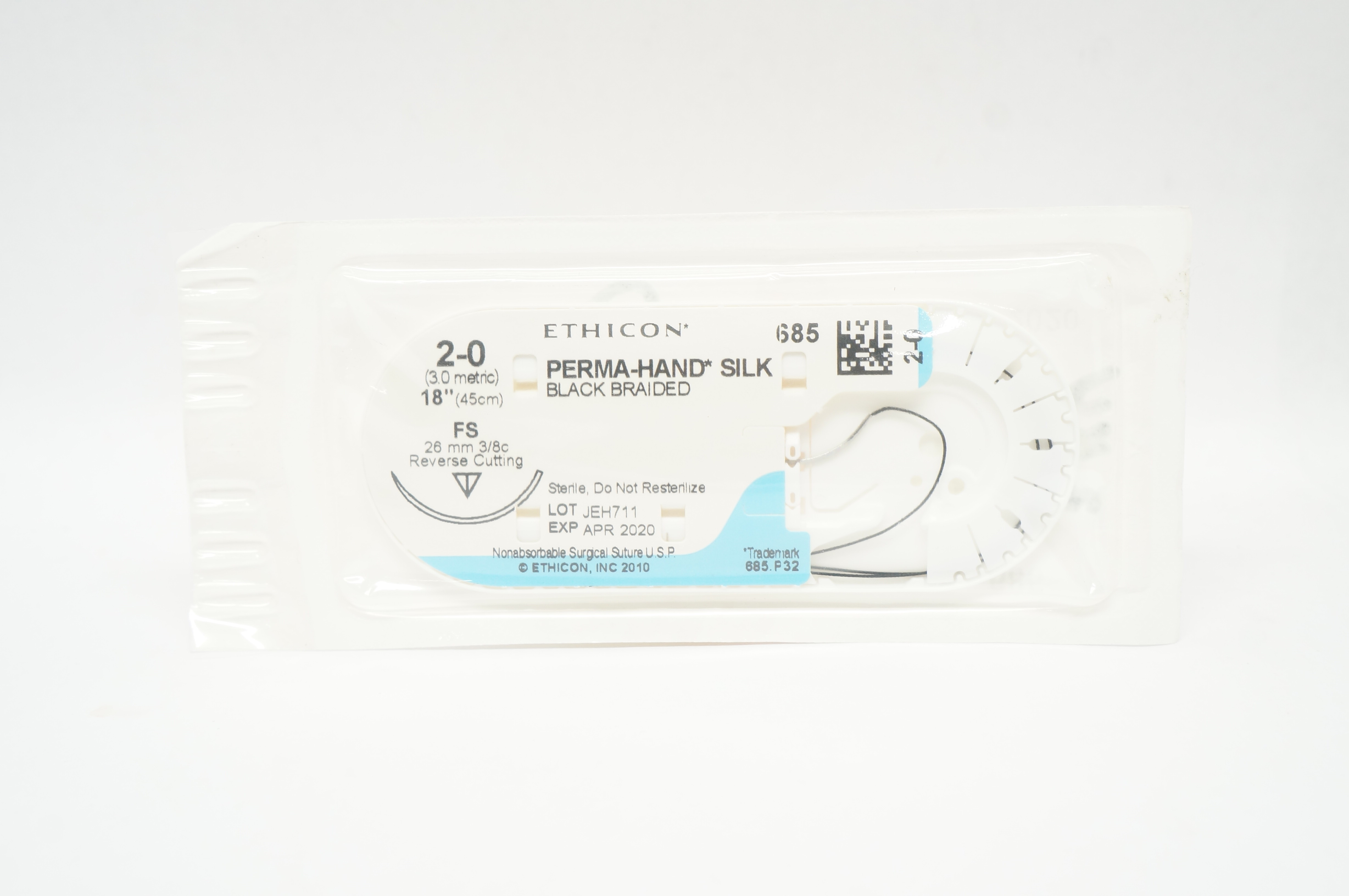 Ethicon 685 2-0 Perma-Hand Silk FS 26mm 3/8c Reverse Cutting, 18inch (x)