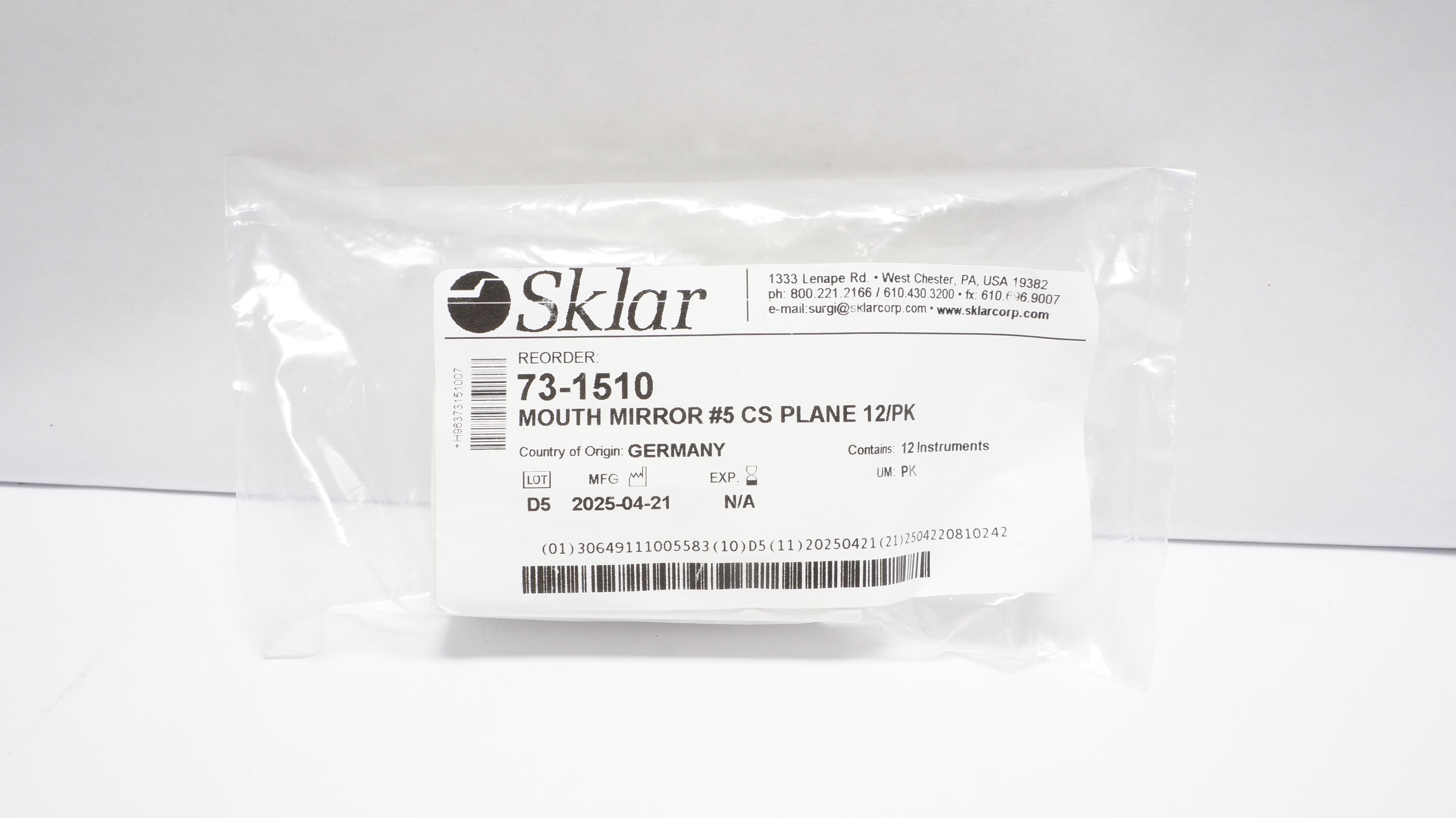 Sklar 73-1510 Mouth Mirror #5 CS PLANE - Pack of 12