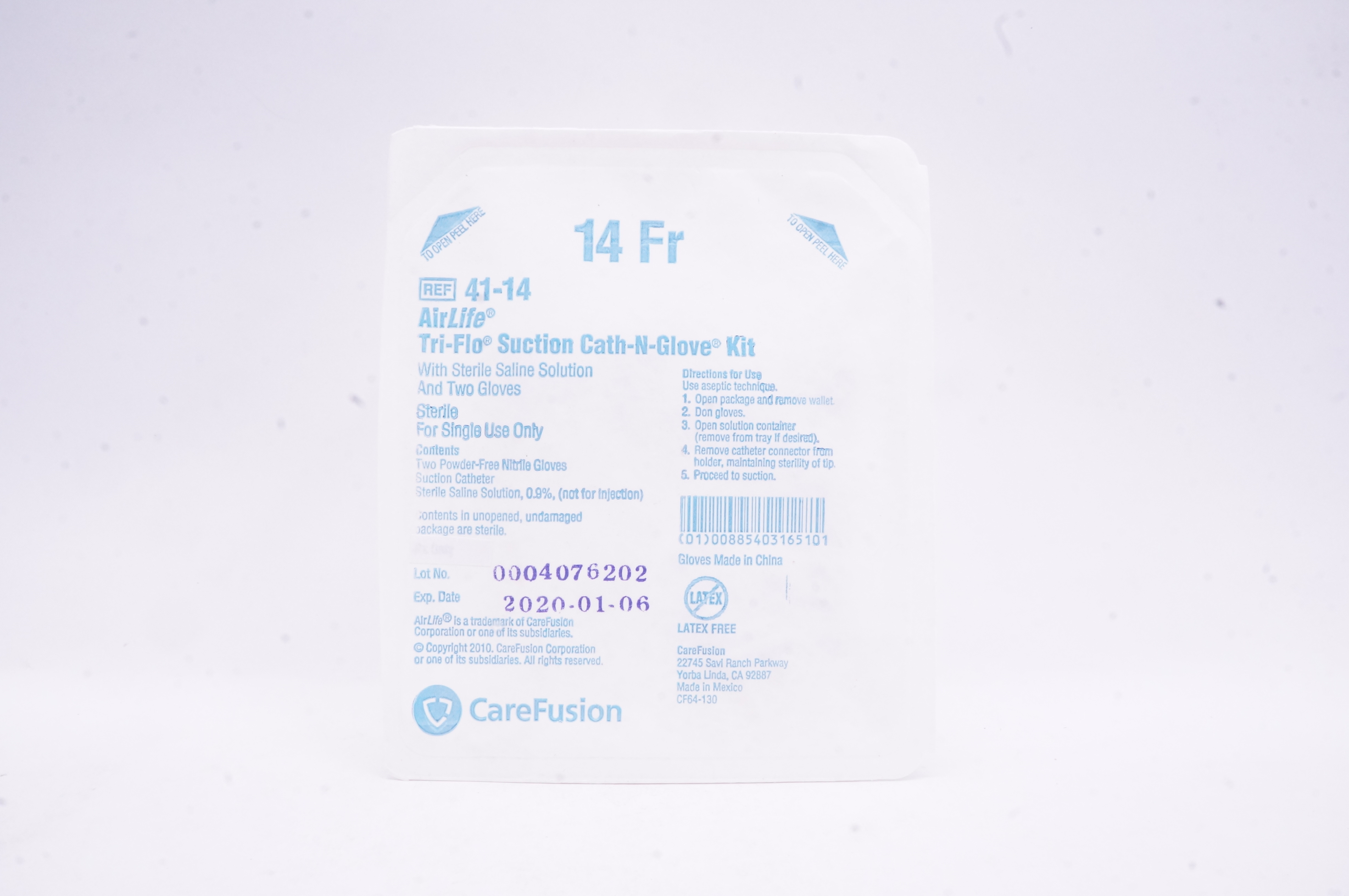 CareFusion 41-14 AirLife Tri-Flo Suction Cath.-N-Glove Kit 14Fr (x)