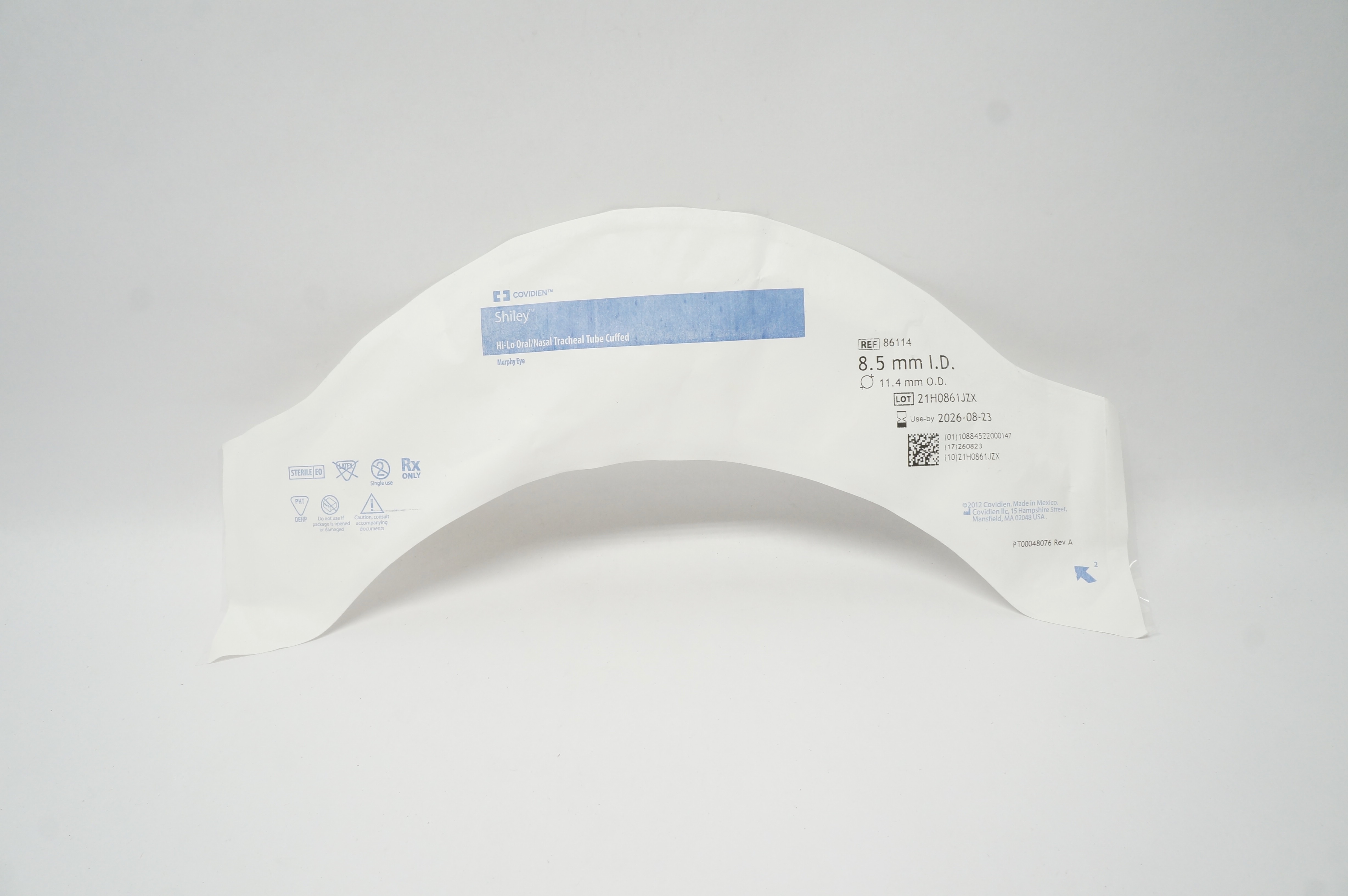 Covidien 86114 Shiley Hi-Lo Oral/Nasal Tracheal Tube Cuffed 8.5mm ID x 11.4mm OD