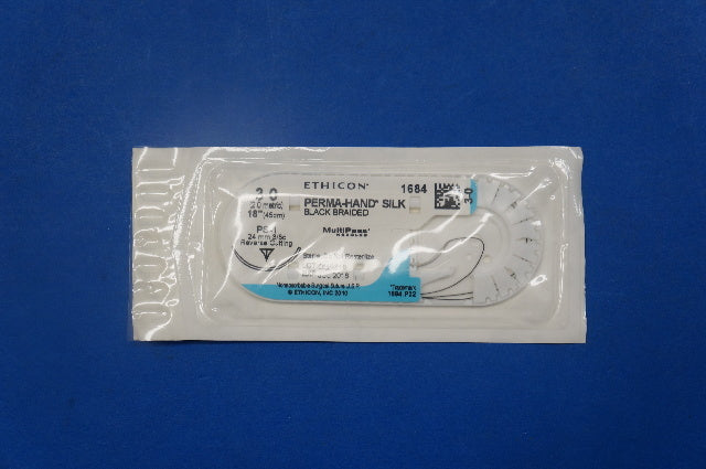 Ethicon 1684 3-0 PERMA-HAND SILK, PS-1 24mm 3/8c Reverse Cutting, 18