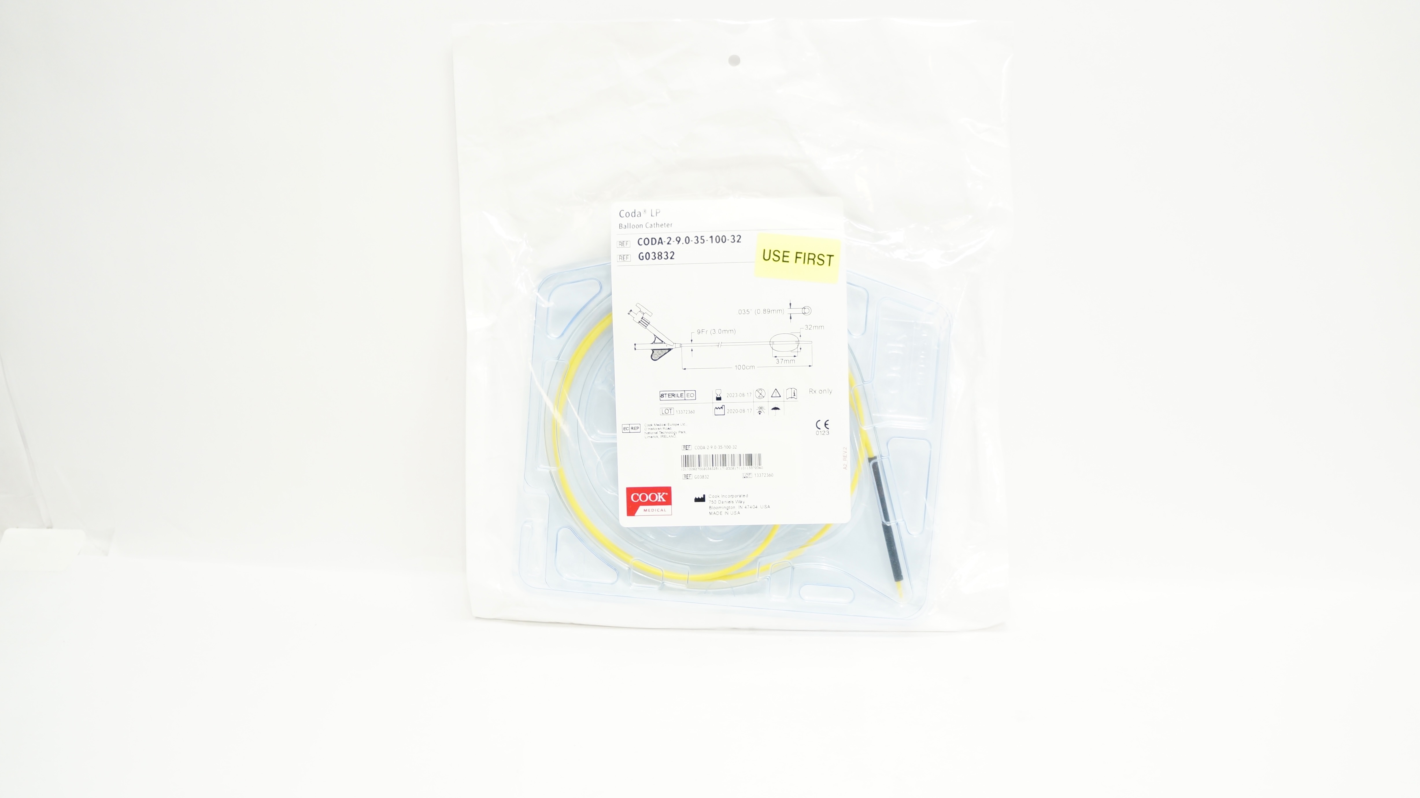 Cook Medical G03832 Coda LP Balloon Cath. 9Fr x .035inch x 100cm