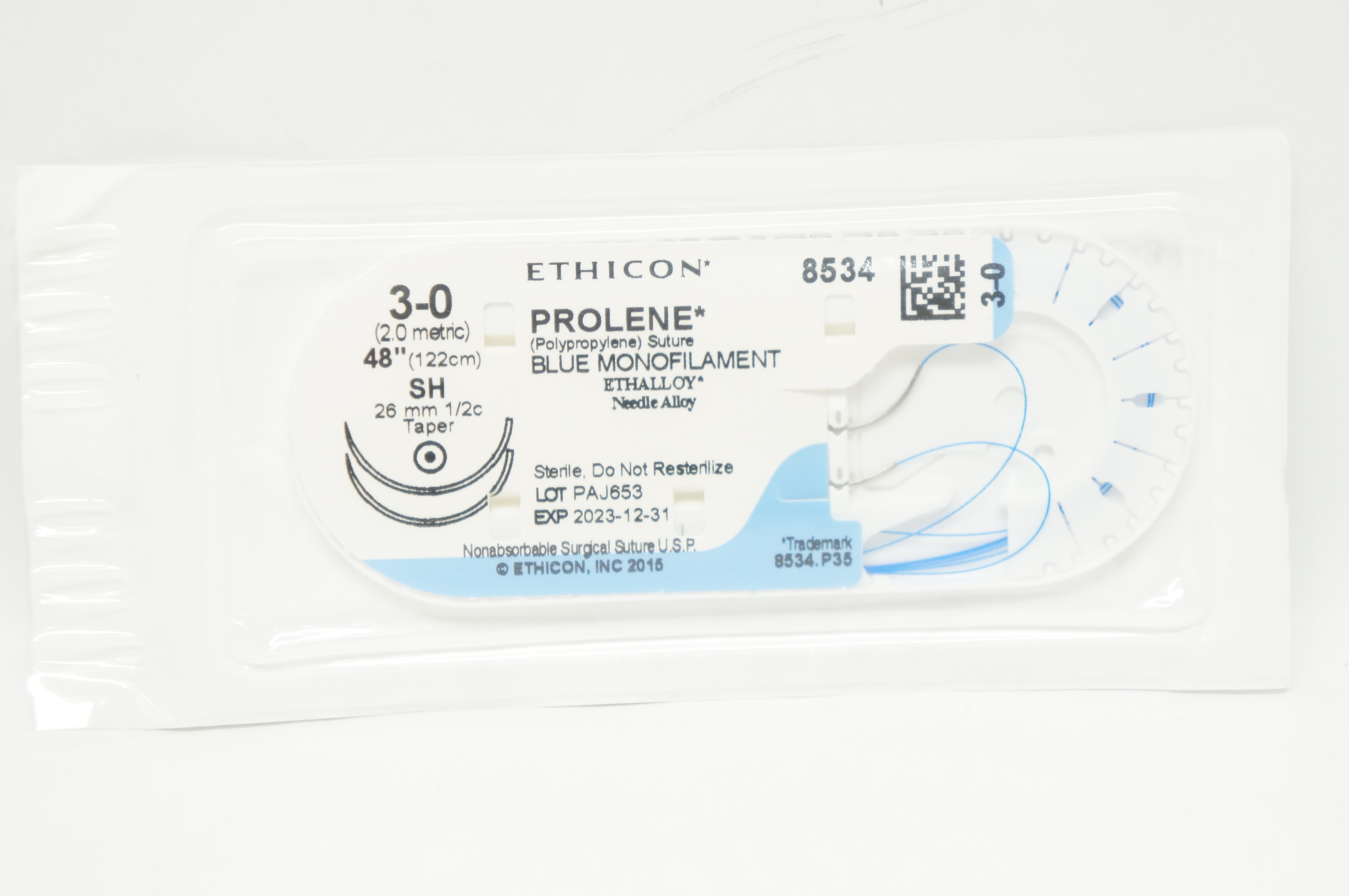 Ethicon 8534 3-0 PROLENE, SH, 26mm 1/2c Taper, 48inch