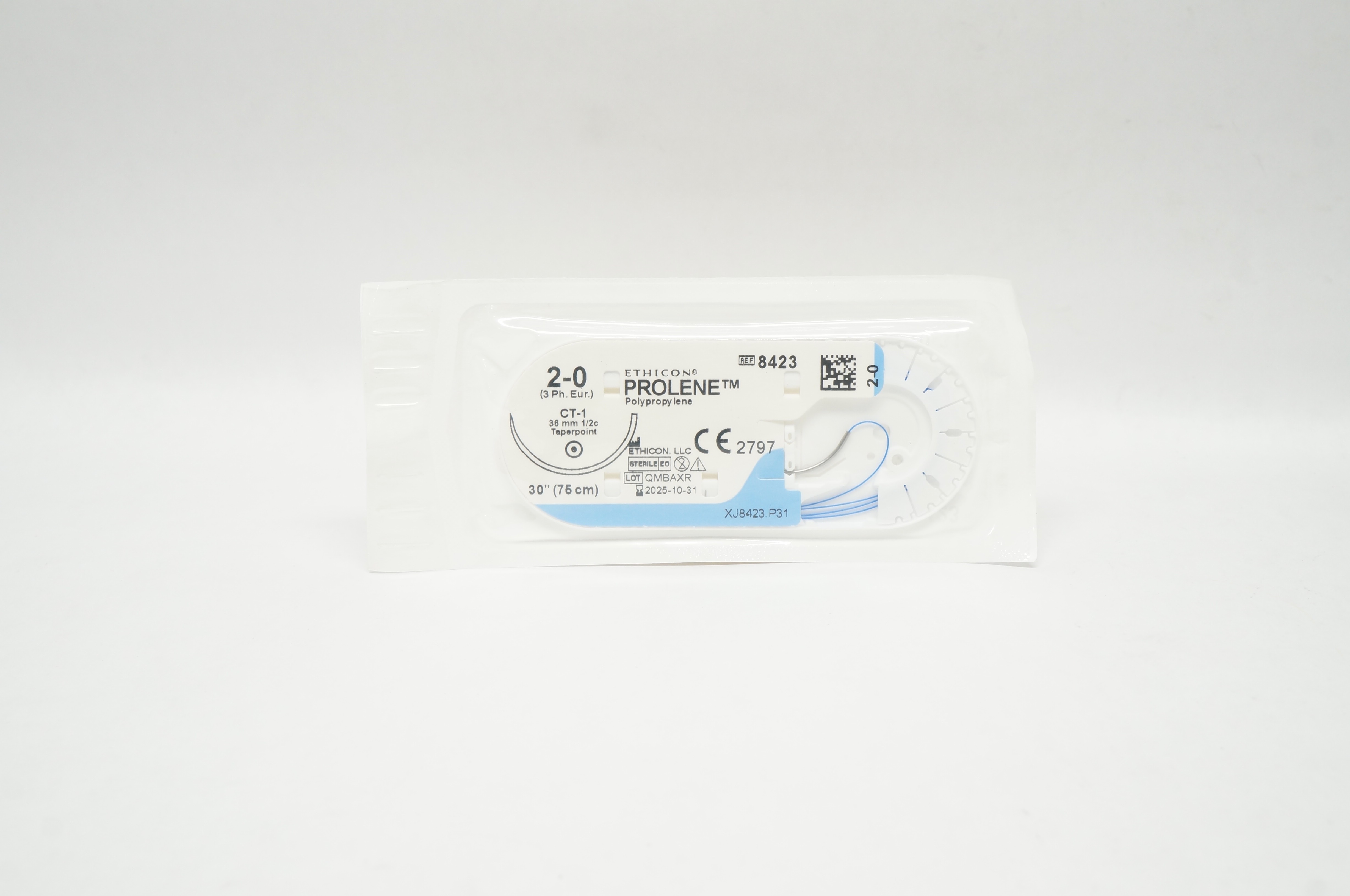 Ethicon 8423 2-0 PROLENE Polypropylene Stre CT-1 36mm 1/2c Taperpoint, 30inch