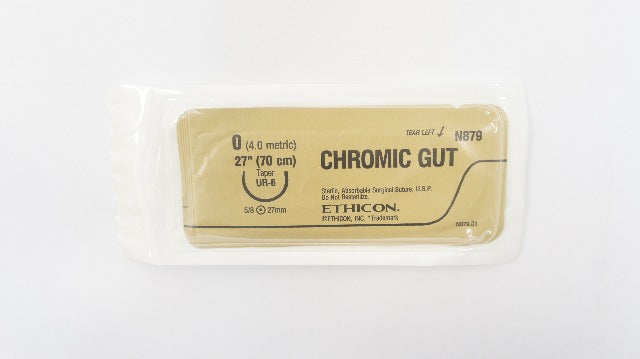 Ethicon N879 0 CHROMIC GUT Surgical Stre UR-6 27mm 5/8c Taper, 27inch (x)