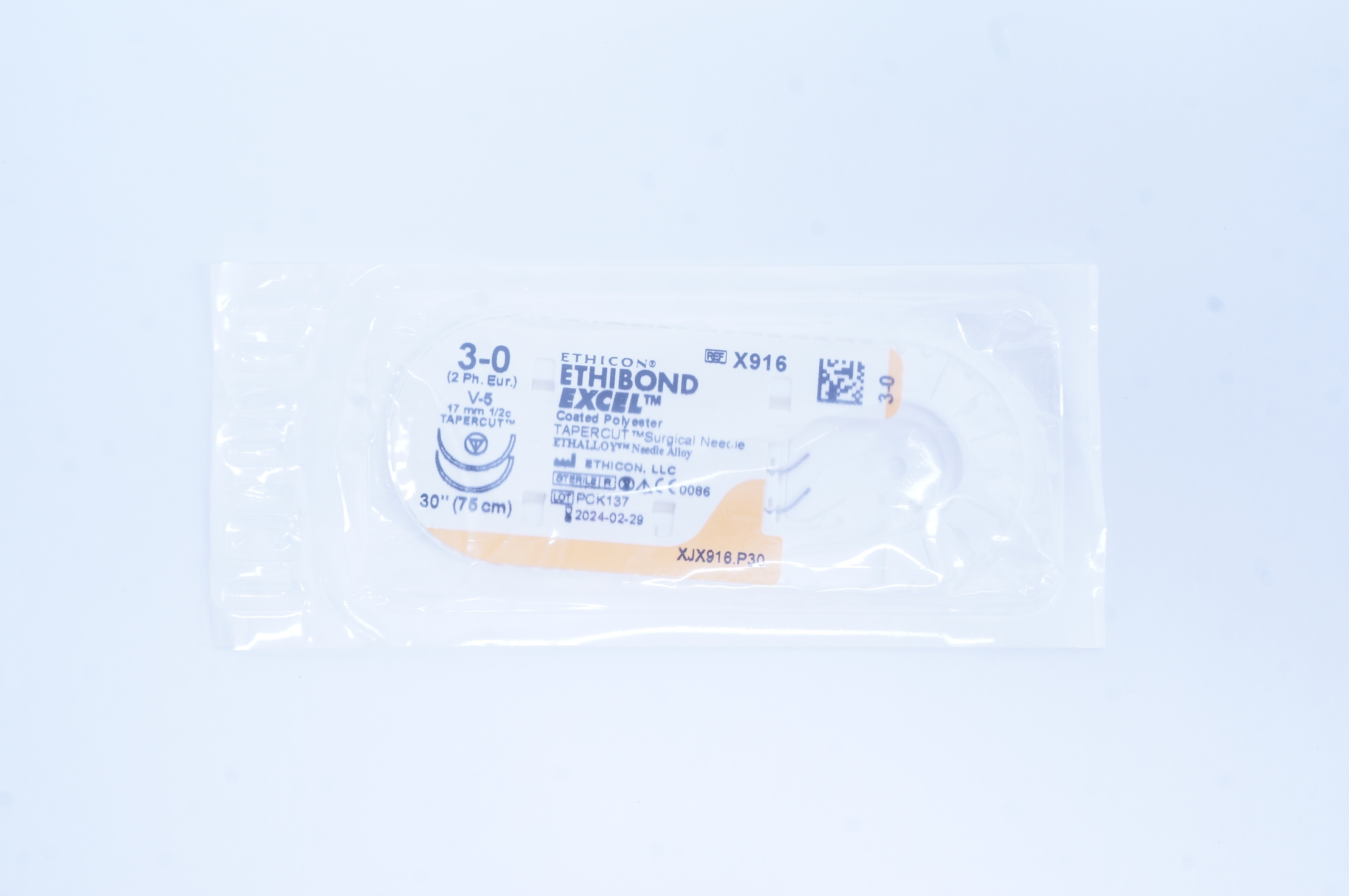 Ethicon X916 3-0 Ethibond Excel Polyester Stre V-5 17mm 1/2c Tapercut 30inch (x)