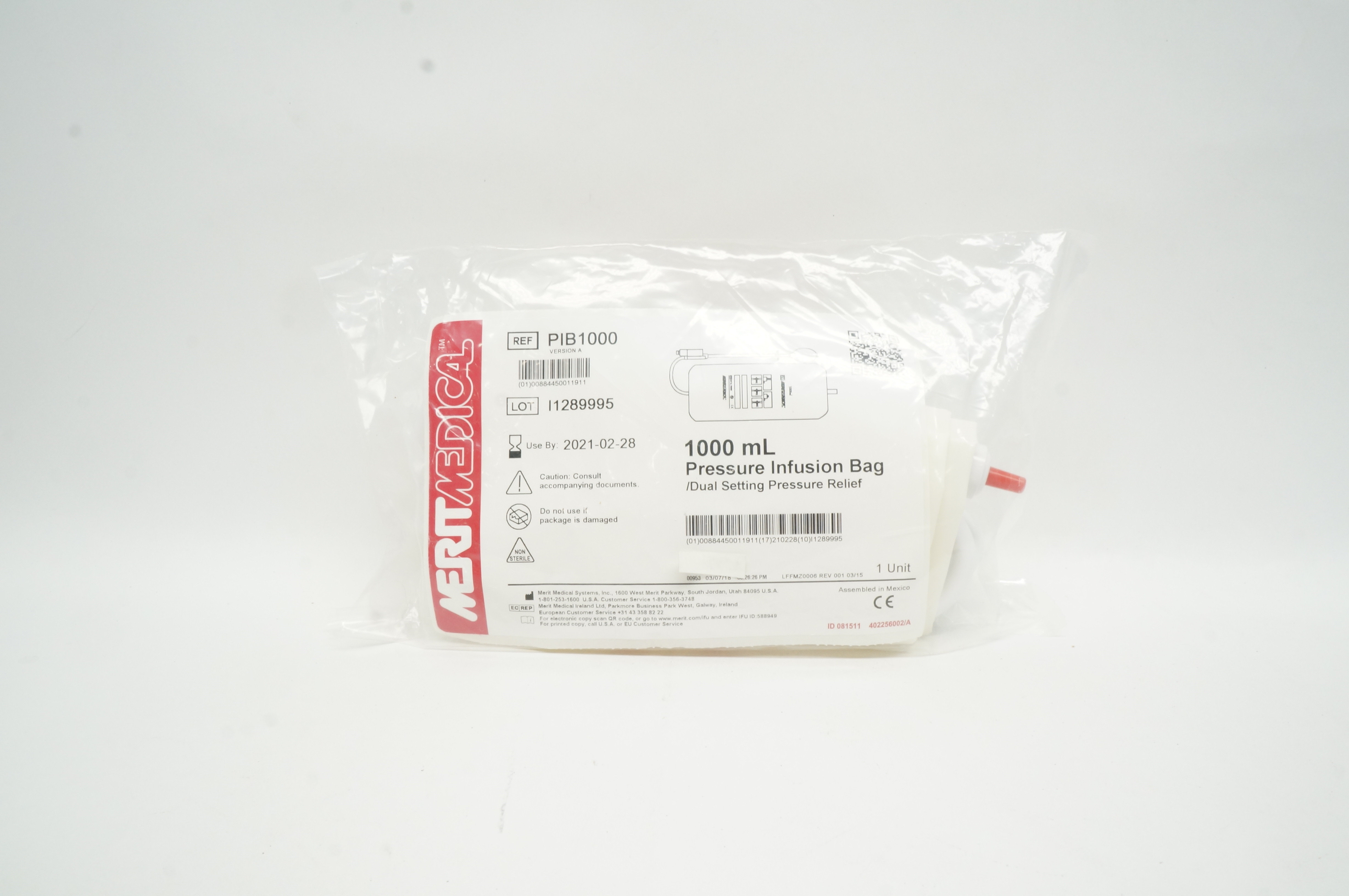 Merit Medical PIB1000 1000mL Pressure Infusion Bag Dual Setting Pressure (x)