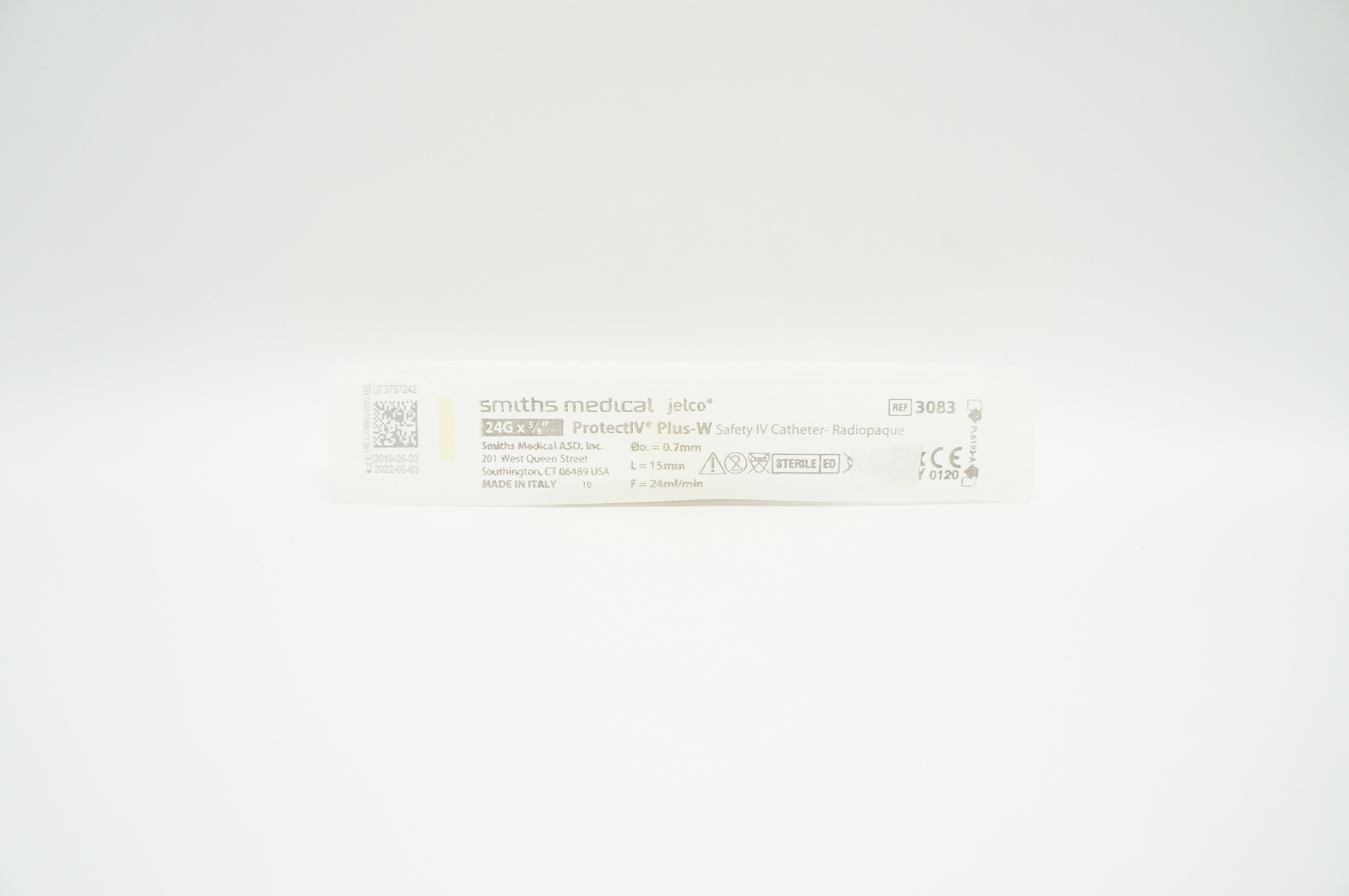 Smiths Medical 3083 Jelco Protect IV Plus-W Safety IV Cath. 24G x 5/8 inch