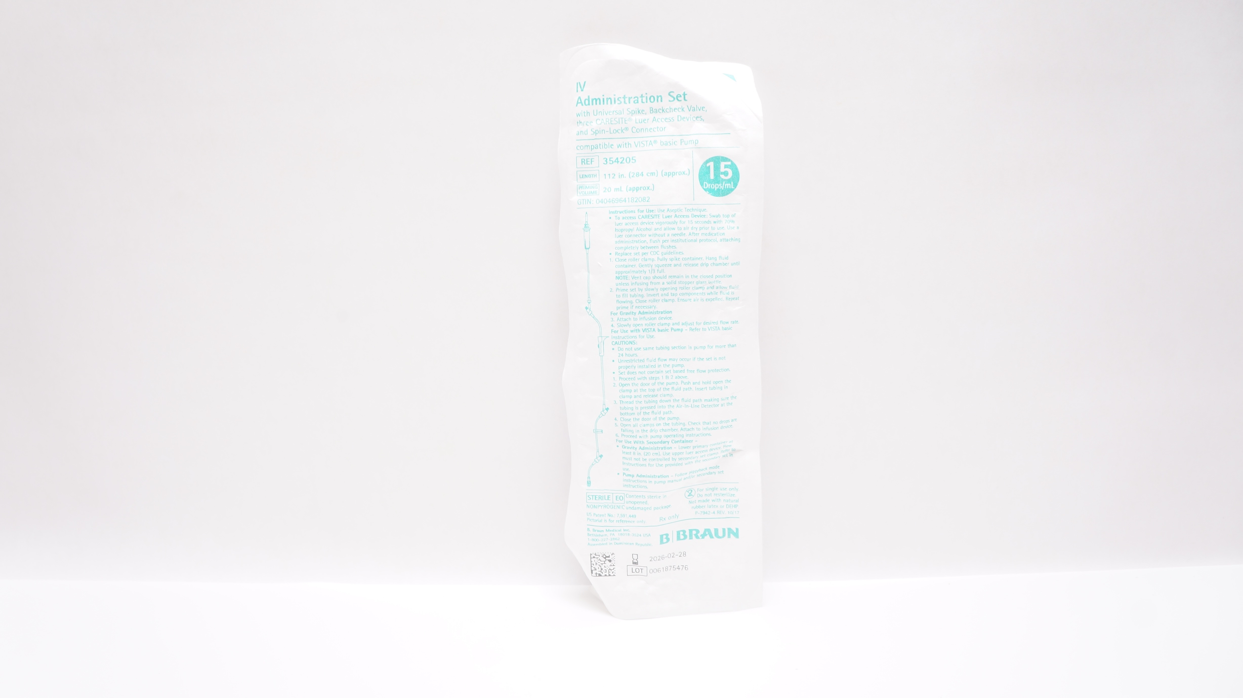 Braun 354205 IV Administration Set 112inch x 20mL Approx. 15Drops/mL