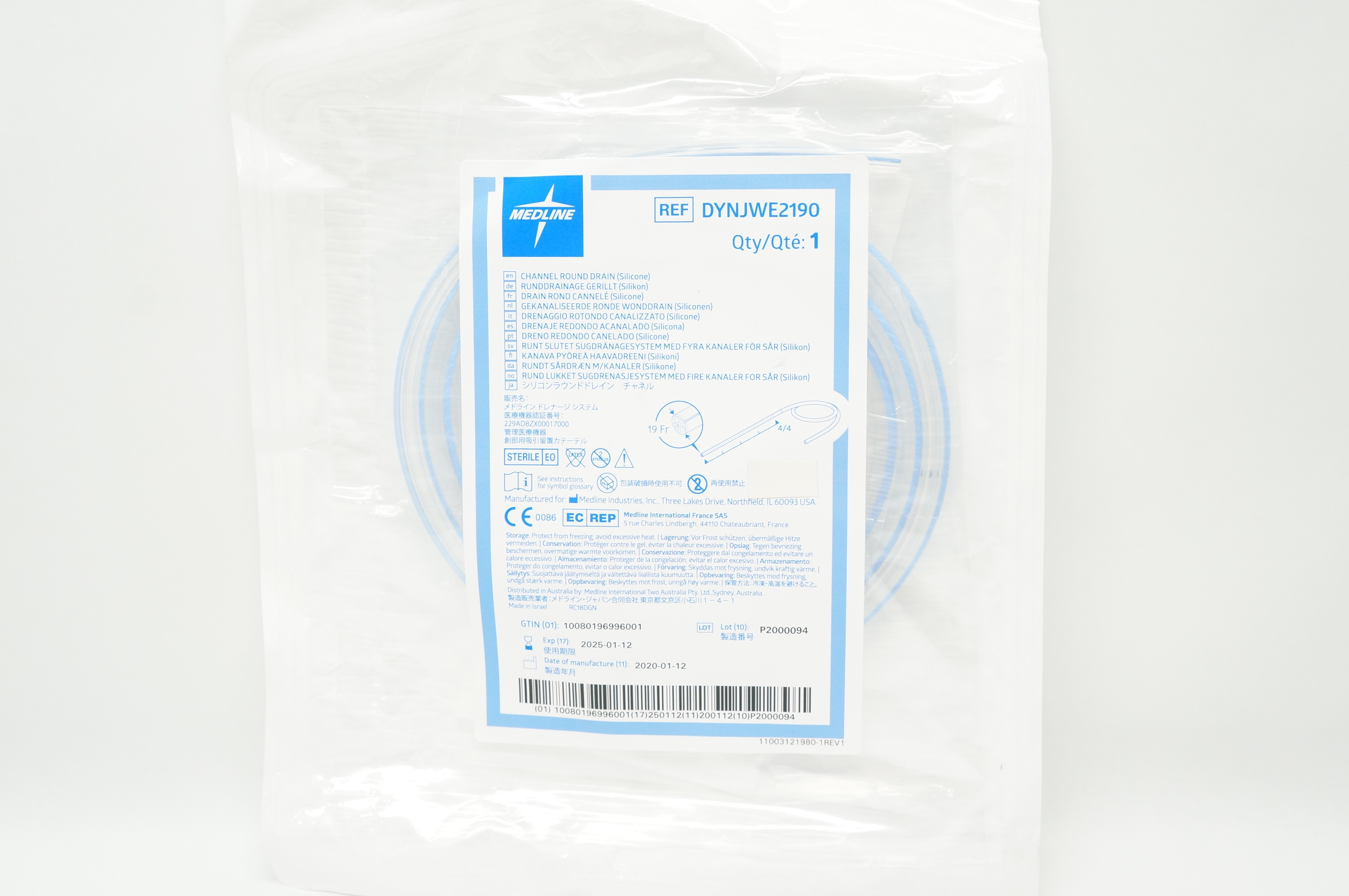 Medline DYNJWE2190 Channel Round Drain 19Fr.