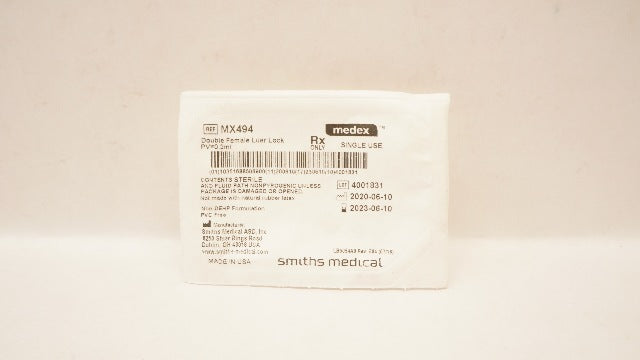 Smiths Medical MX494 Medex Double Female Luer Lock PV=0.2ml