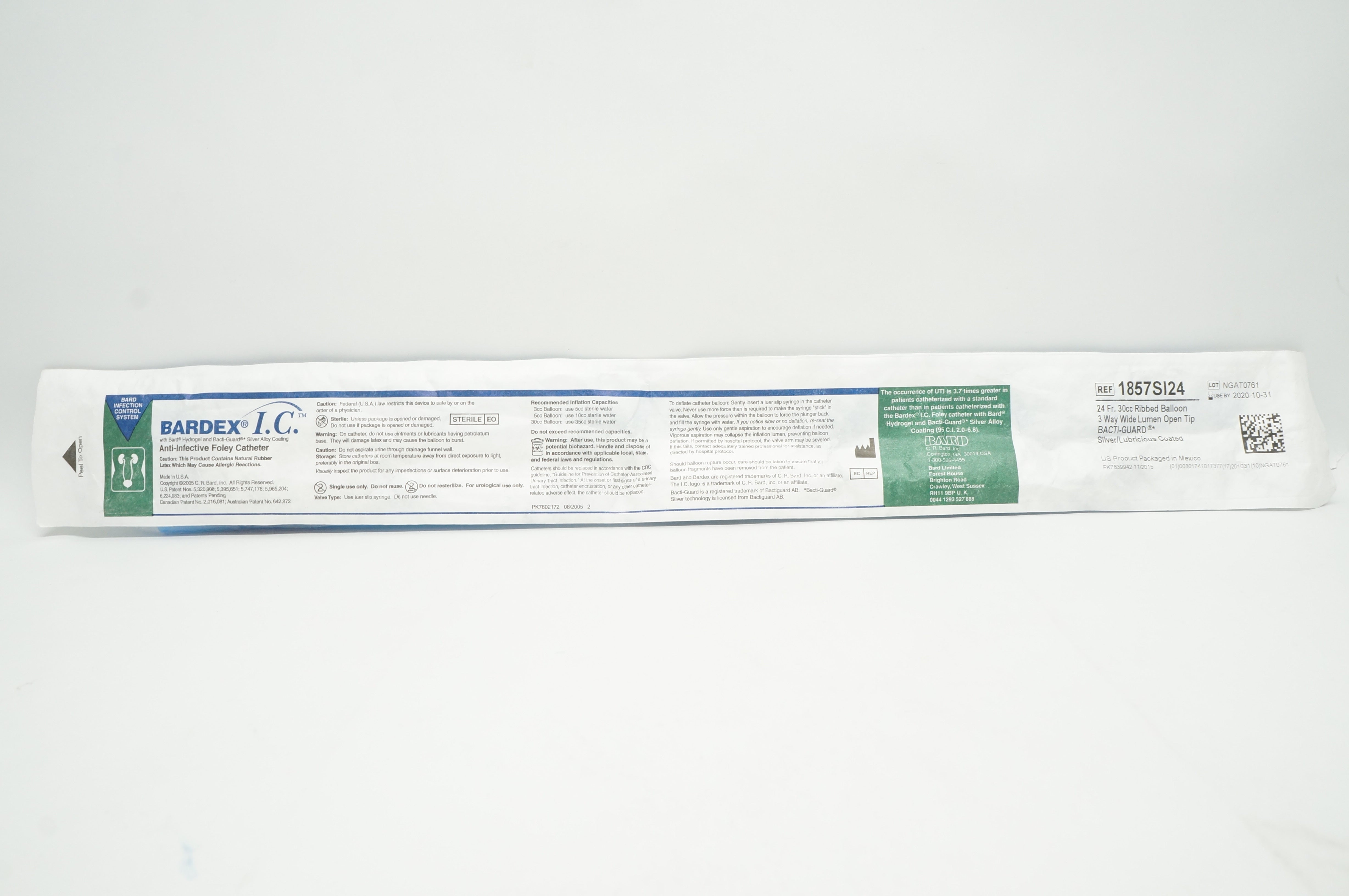 Bard 1857SI24 Bardex I.C. Anti-Infective Foley Cath. 24Fr. x 30cc