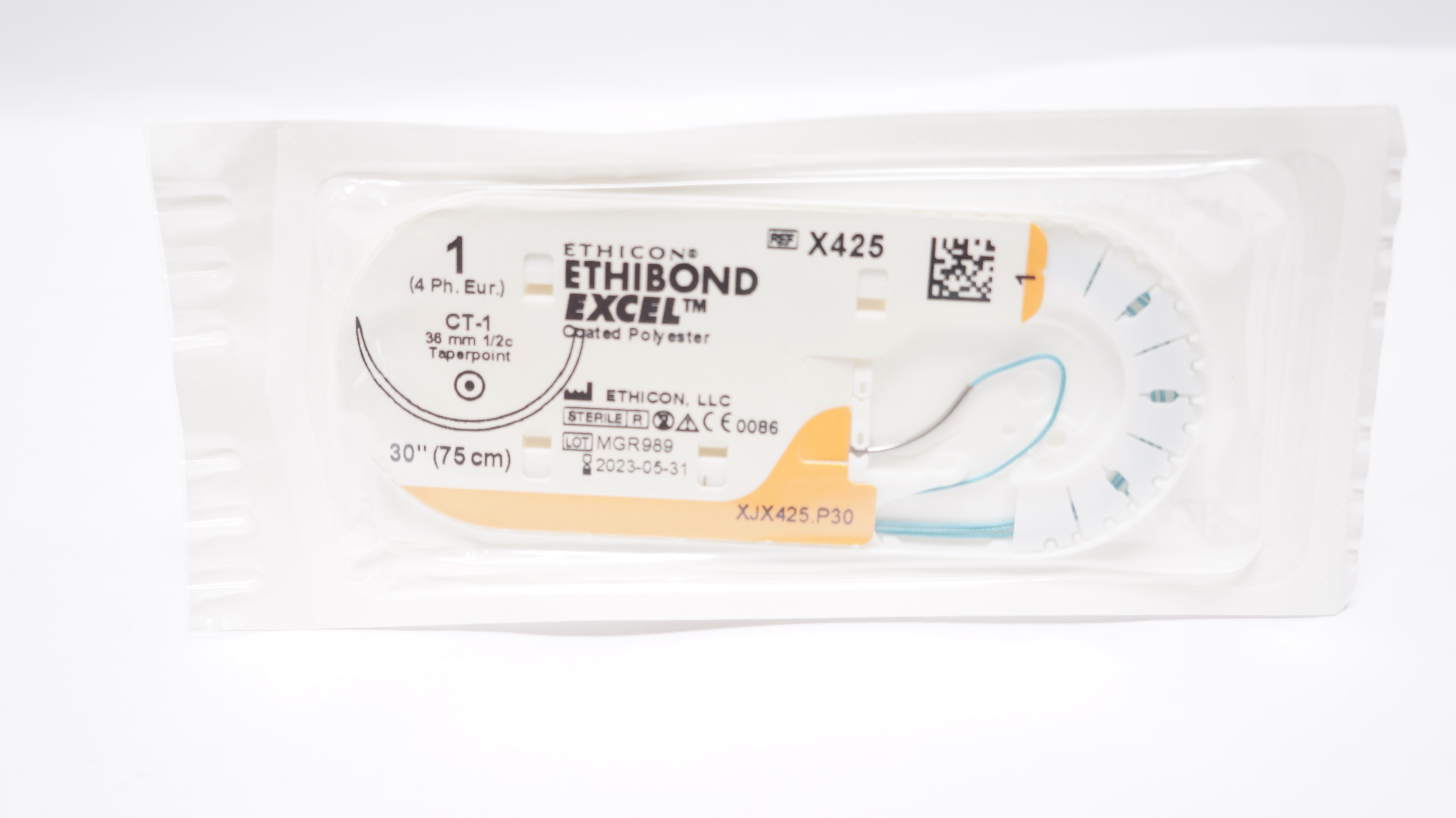 Ethicon X425 1 ETHIBOND EXCEL Polyester Stre CT-1 36mm 1/2c Taperpoint 30inch(x)