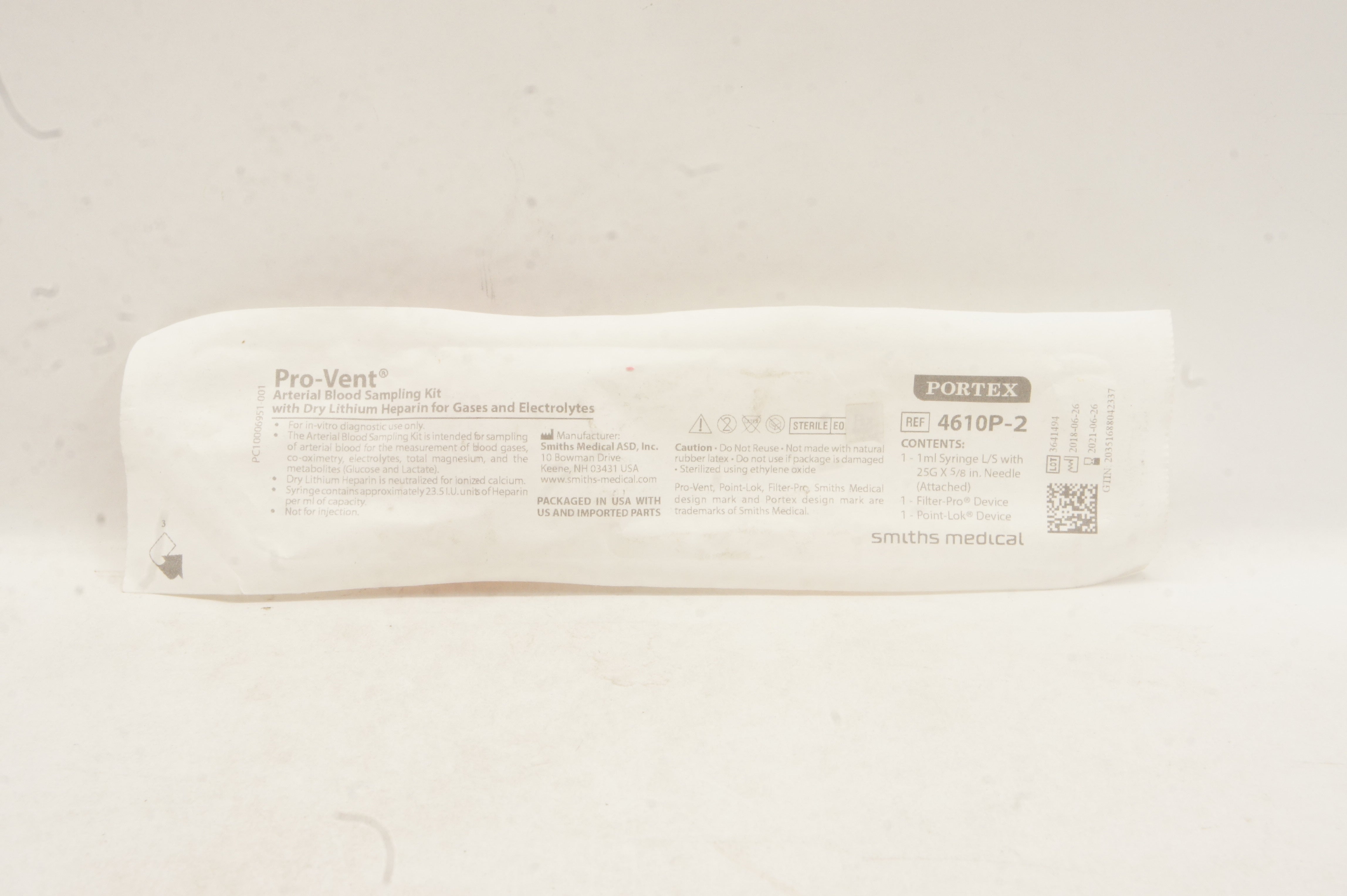 Smiths Medical 4610P-2 Portex Pro-Vent Arterial Blood Sampling Kit (x)