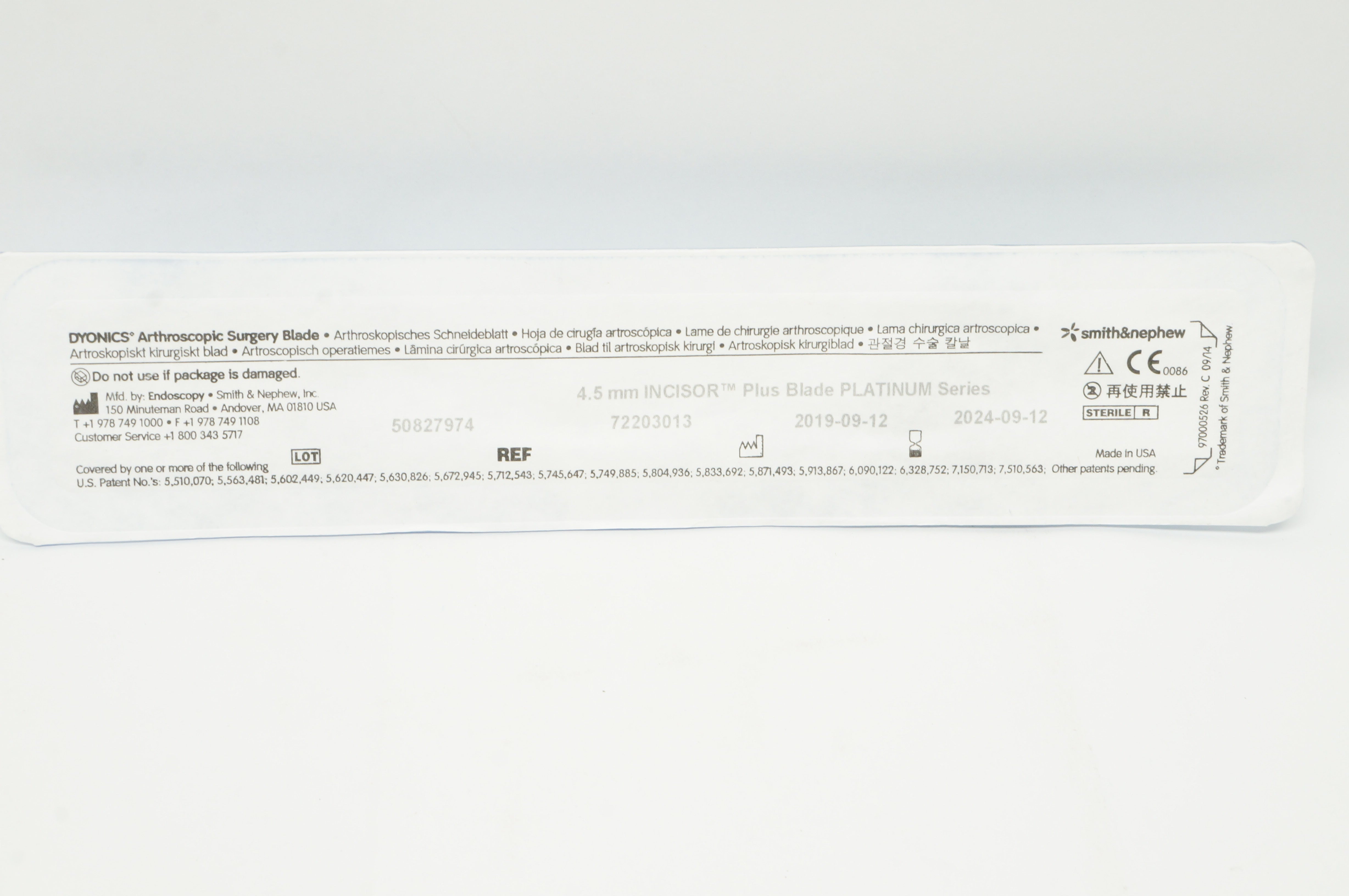 Smith&Nephew 72203013 DYONICS INCISOR Plus Blade PLATINUM Series 4.5mm