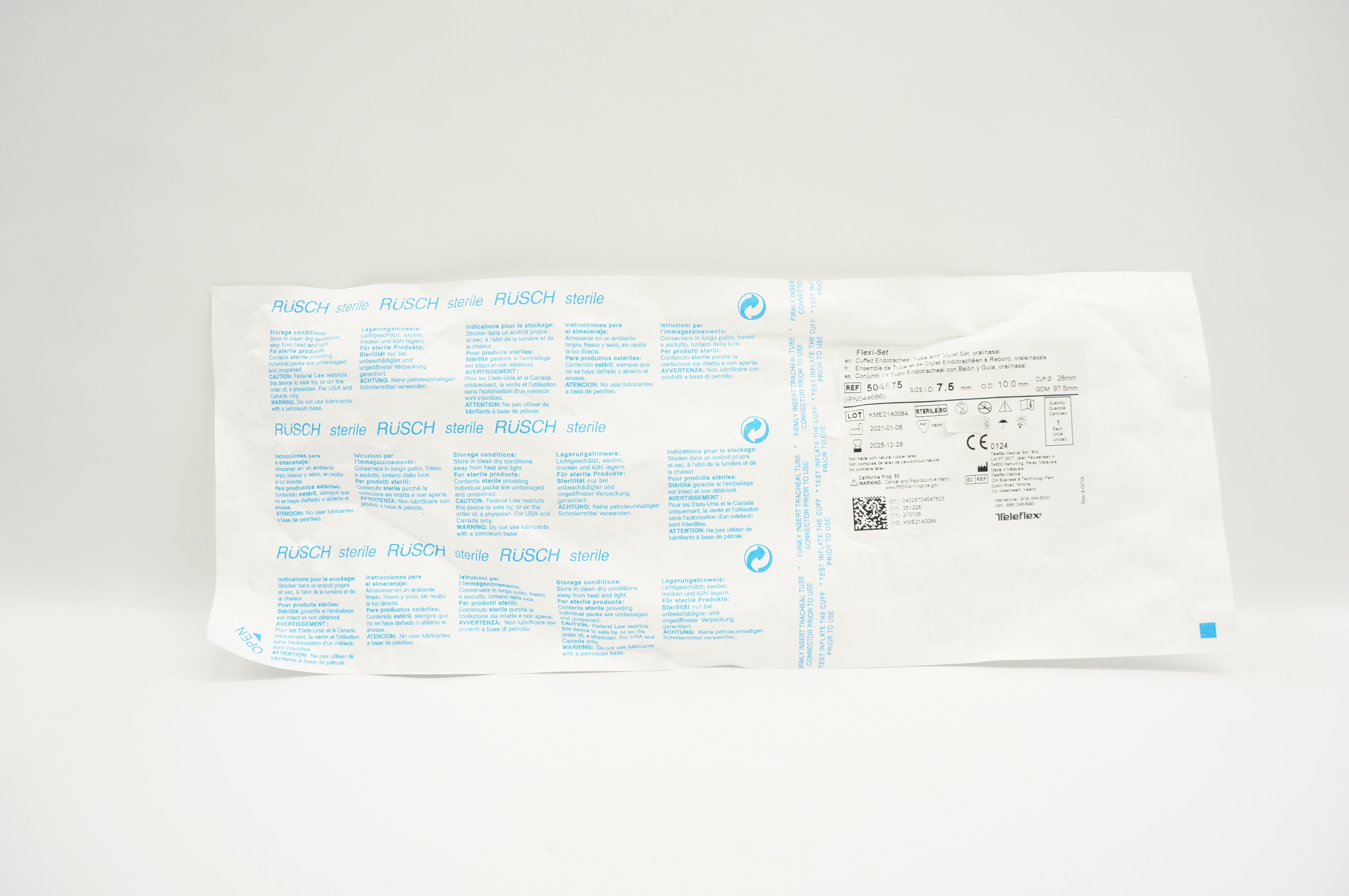 Teleflex 504575 Flexi-Set Endotracheal Tube & Stylet 7.5x 10.0x 28mm