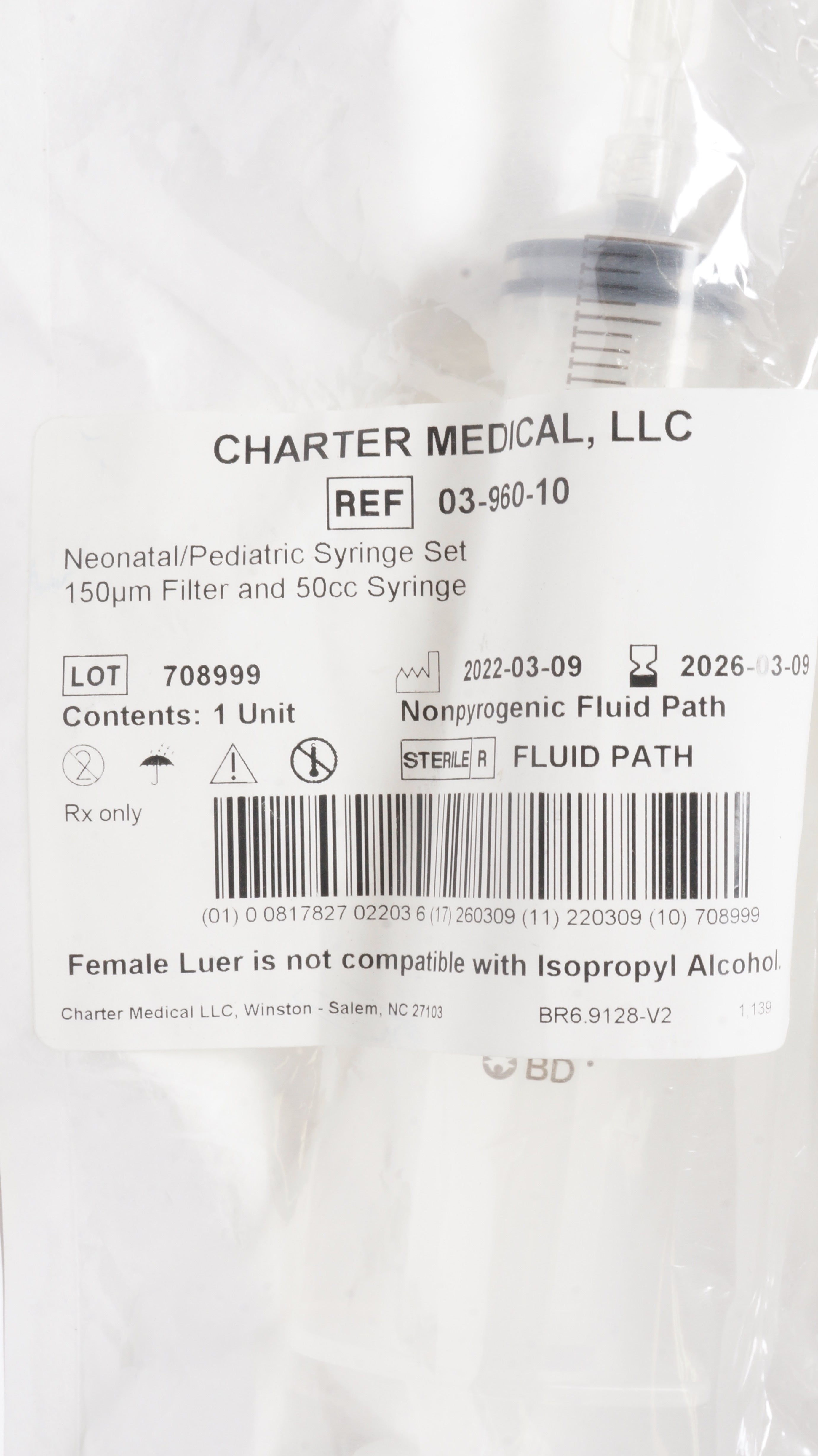 Charter Medical 03-960-10 Neonatal/Pediatric 50cc Syringe Set and 150µm Filter