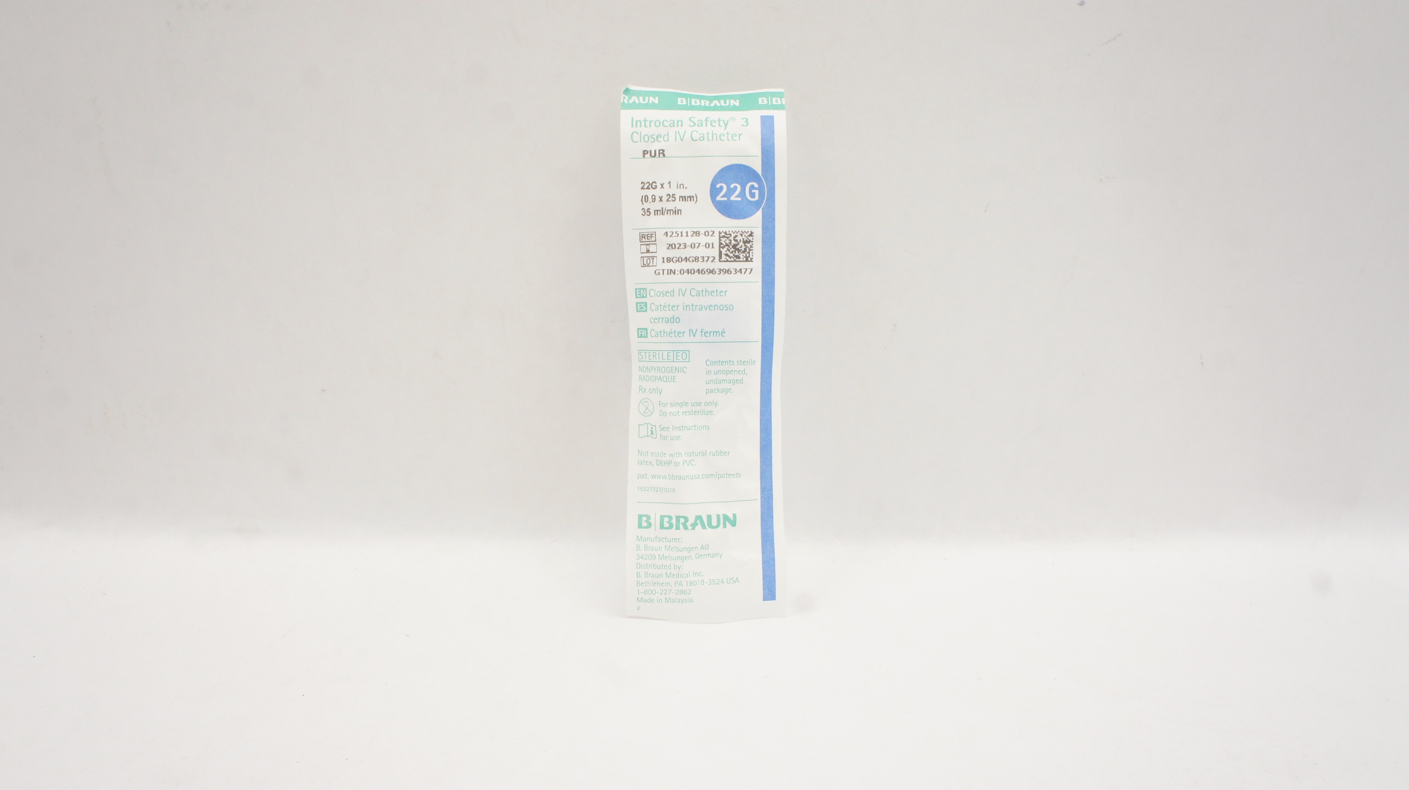 B.Braun 4251128-02 Introcan Safety 3 Closed IV Cath. 22G x 1inch x 35ml/min (x)