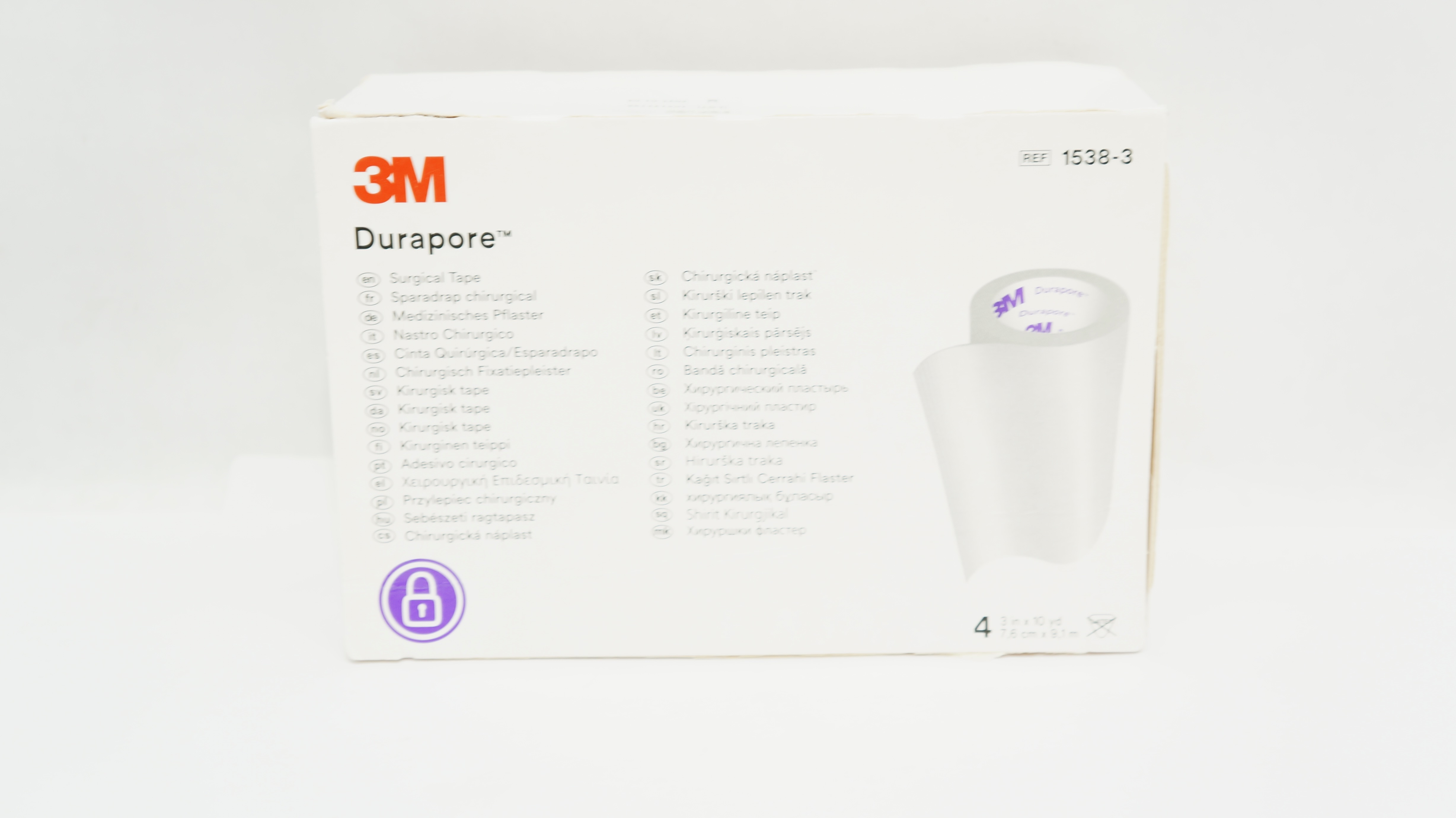 3M 1538-3 Durapore Surgical Tape 3inch x 10yd - Box of 3