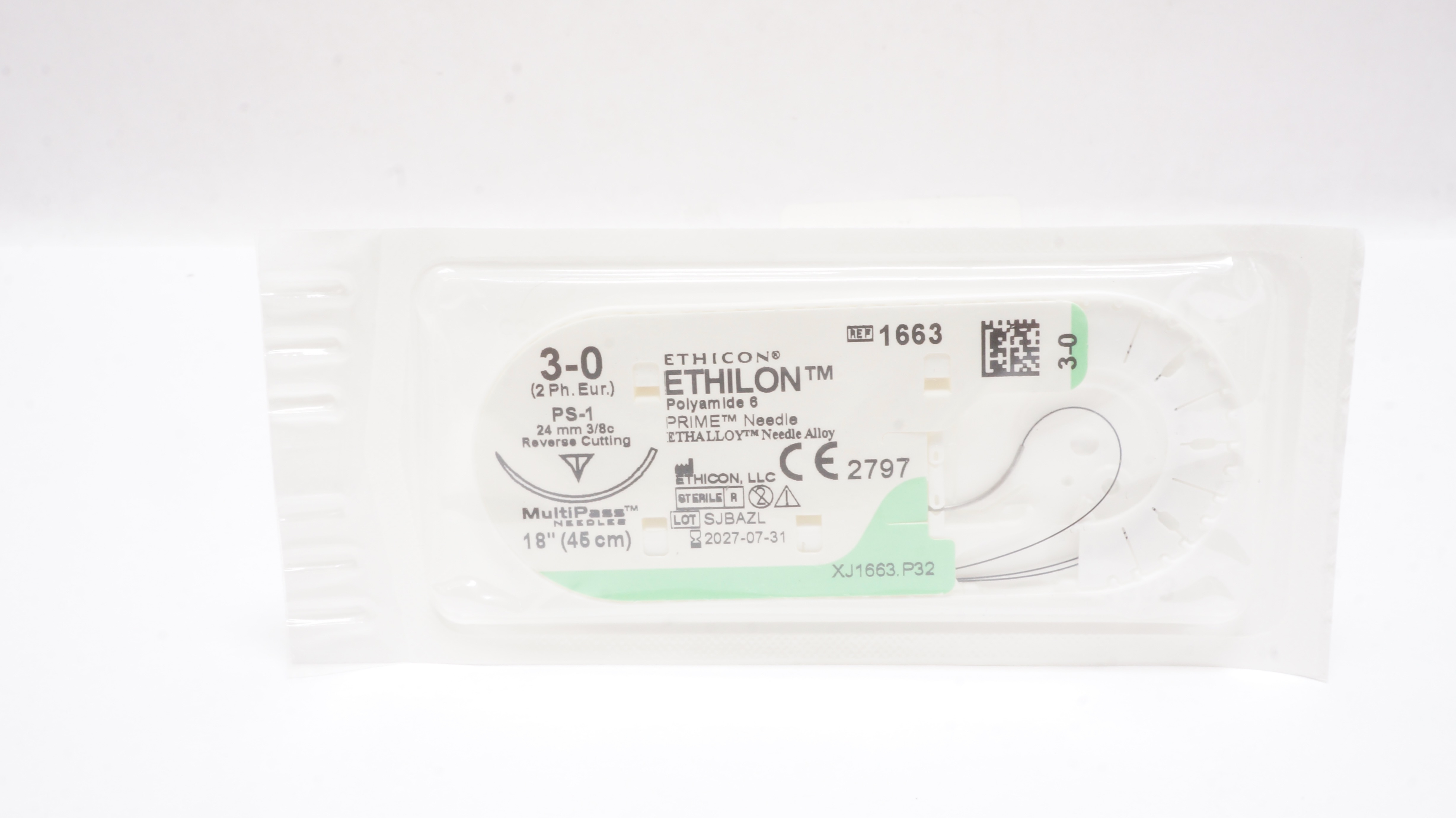 Ethicon 1663 3-0 ETHILON, PS-1, 24mm 3/8c Reverse Cutting, 18inch