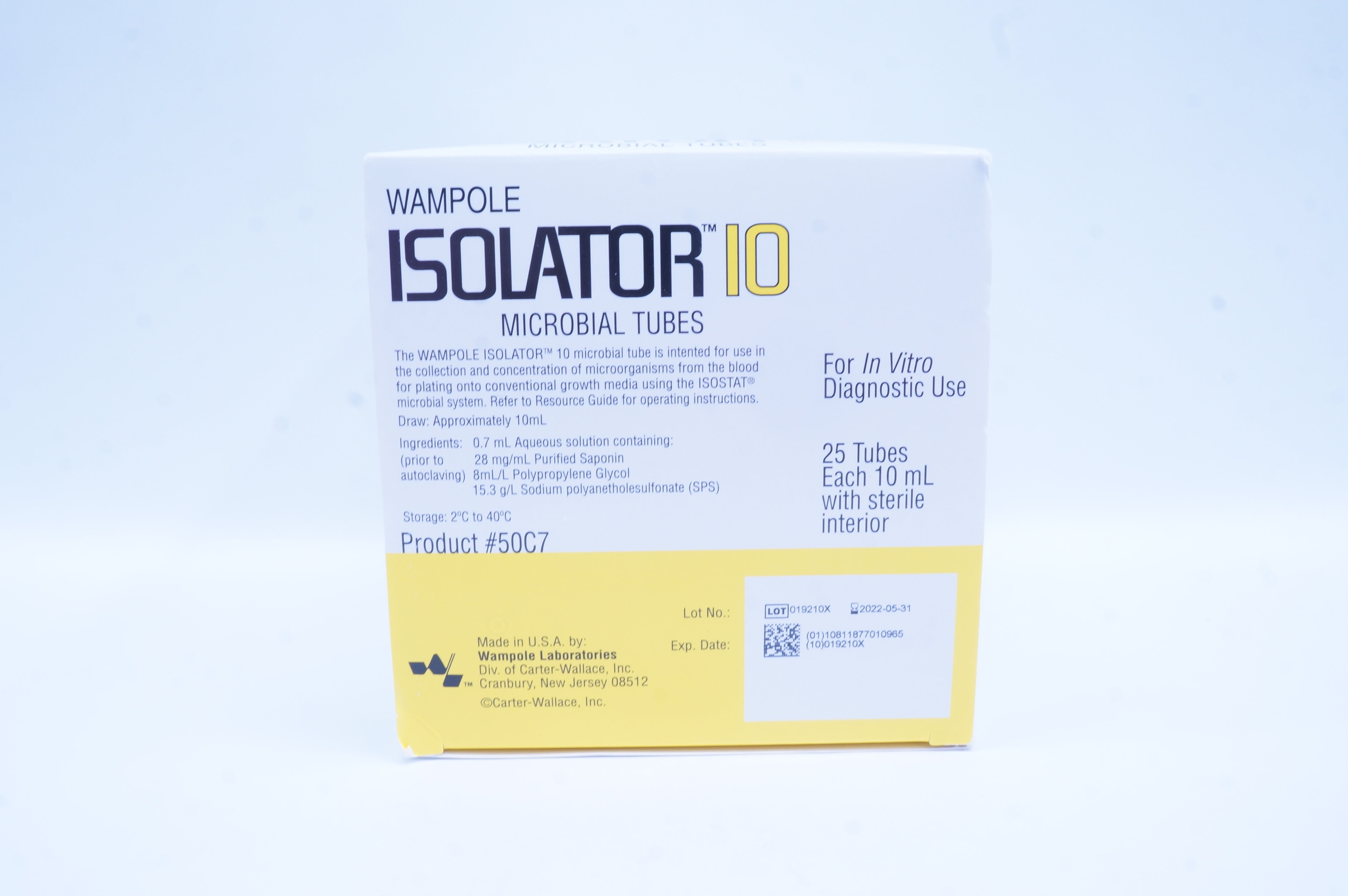 Wampole 50C7 Isolator 10 Microbial Tubes 10mL - Box of 25