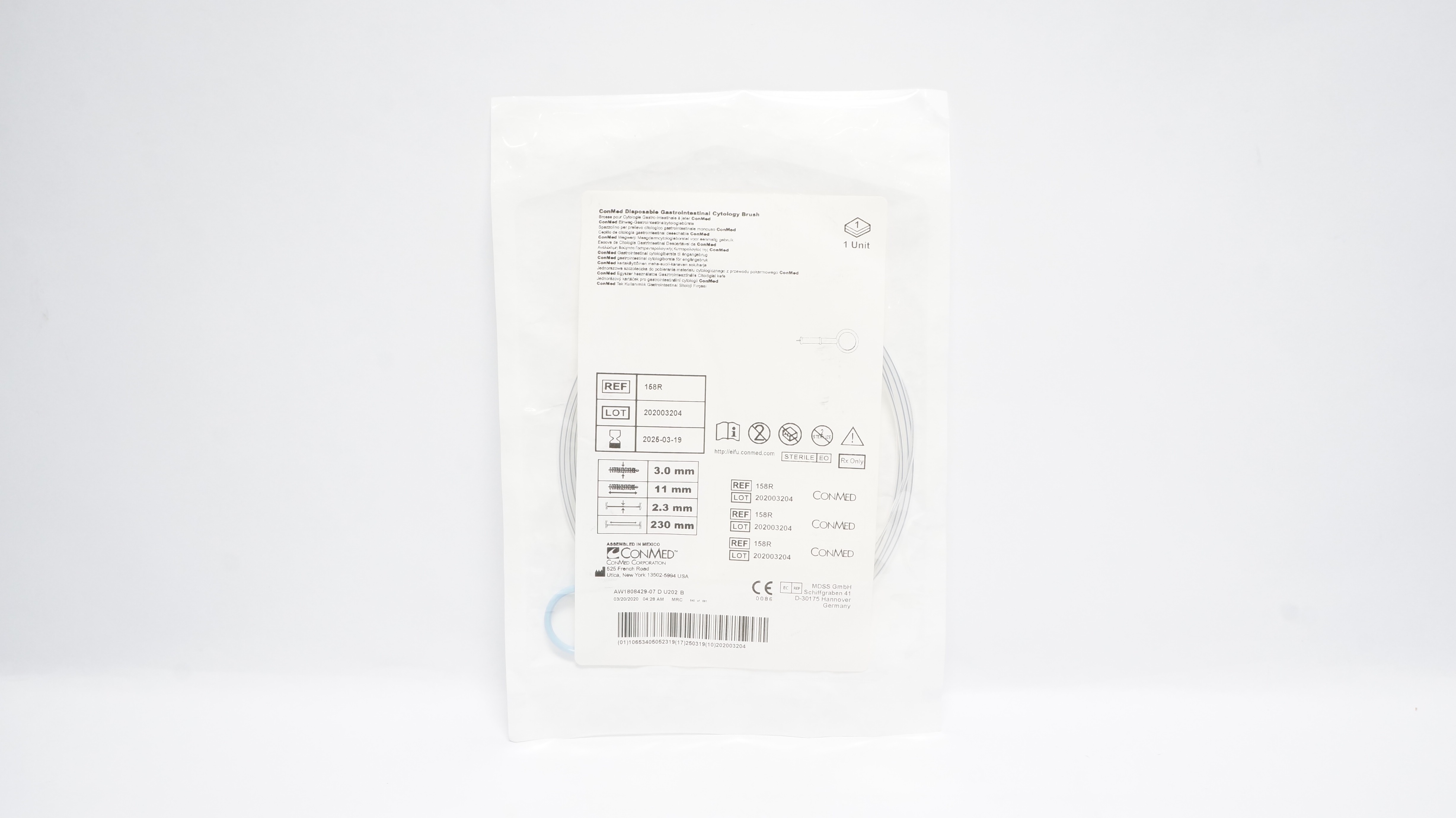 ConMed 158R Disposable Gastrointestinal Cytology Brush 3.0mm x 230mm  (x)