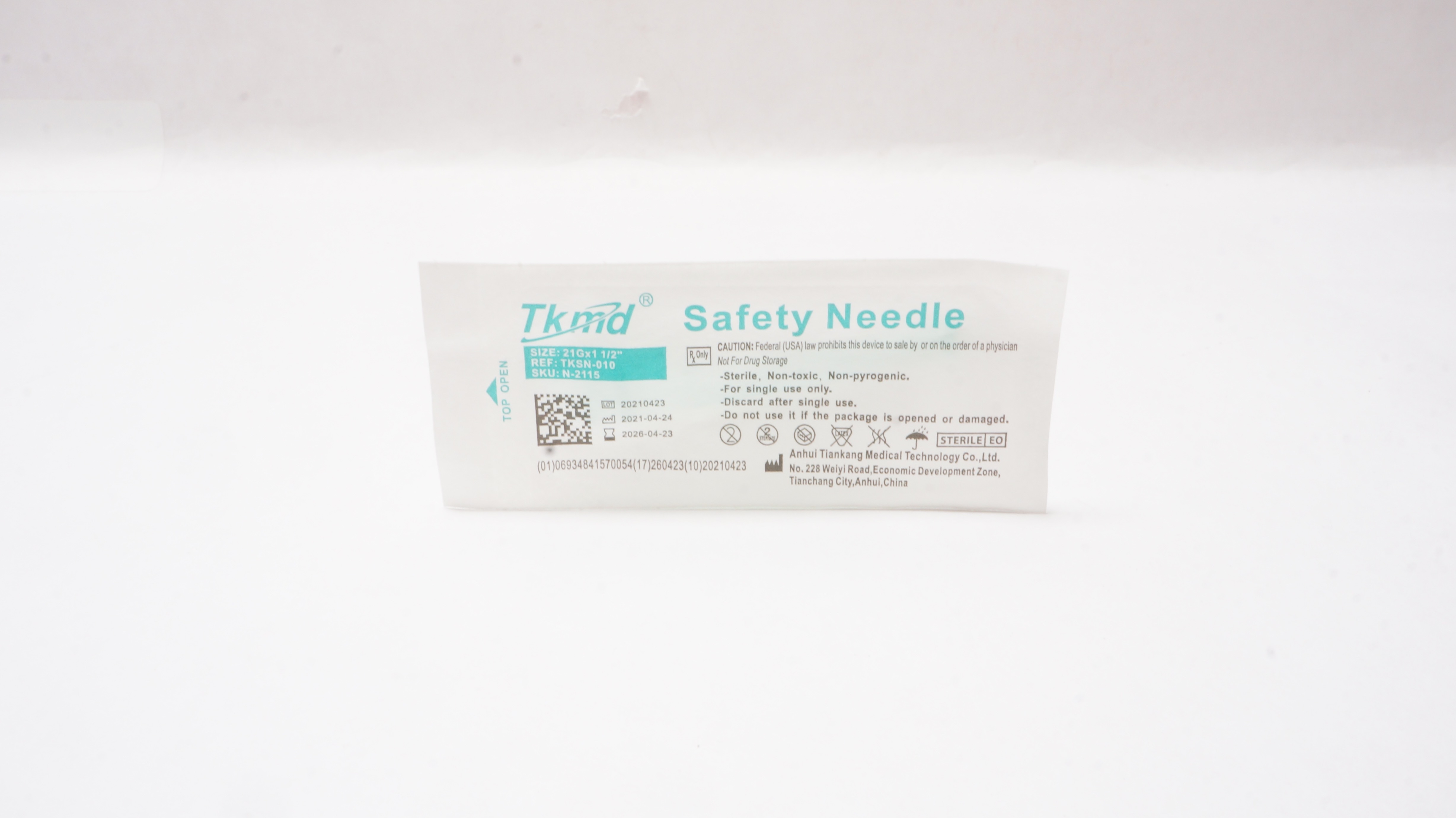 Anhui Tiankang Medical TKSN-010 Tkmd Safety Ndle 21G x 1-1/2 inch