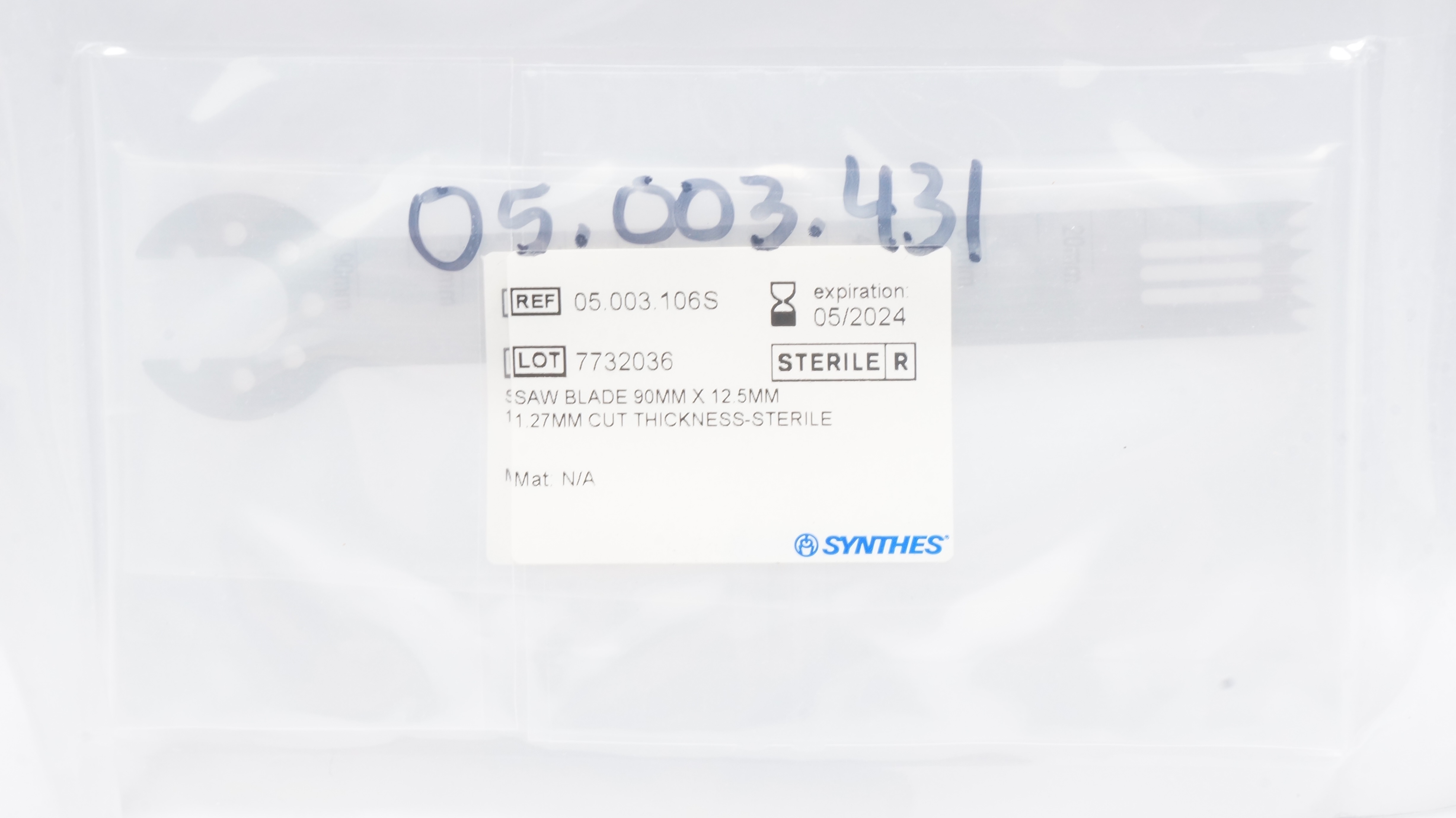 Synthes 05.003.431 Saw Blade 90mm x 12.5mm x 1.27mm Cut Thickness (x)