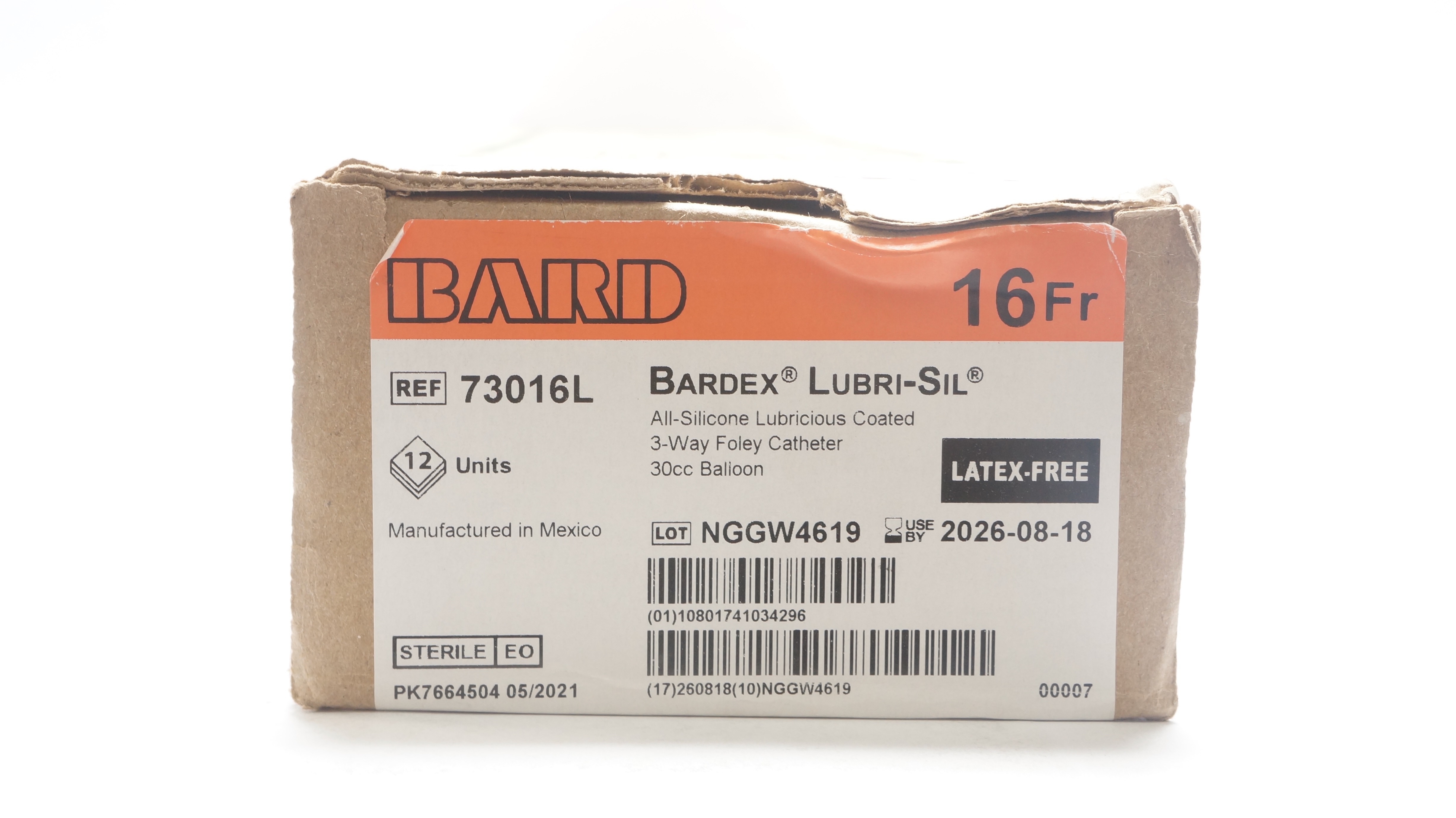 Bard 73016L Lubri-Sil Silicone Foley Cath. 16Ch/Fr 30cc/mL Balloon - Box of 12
