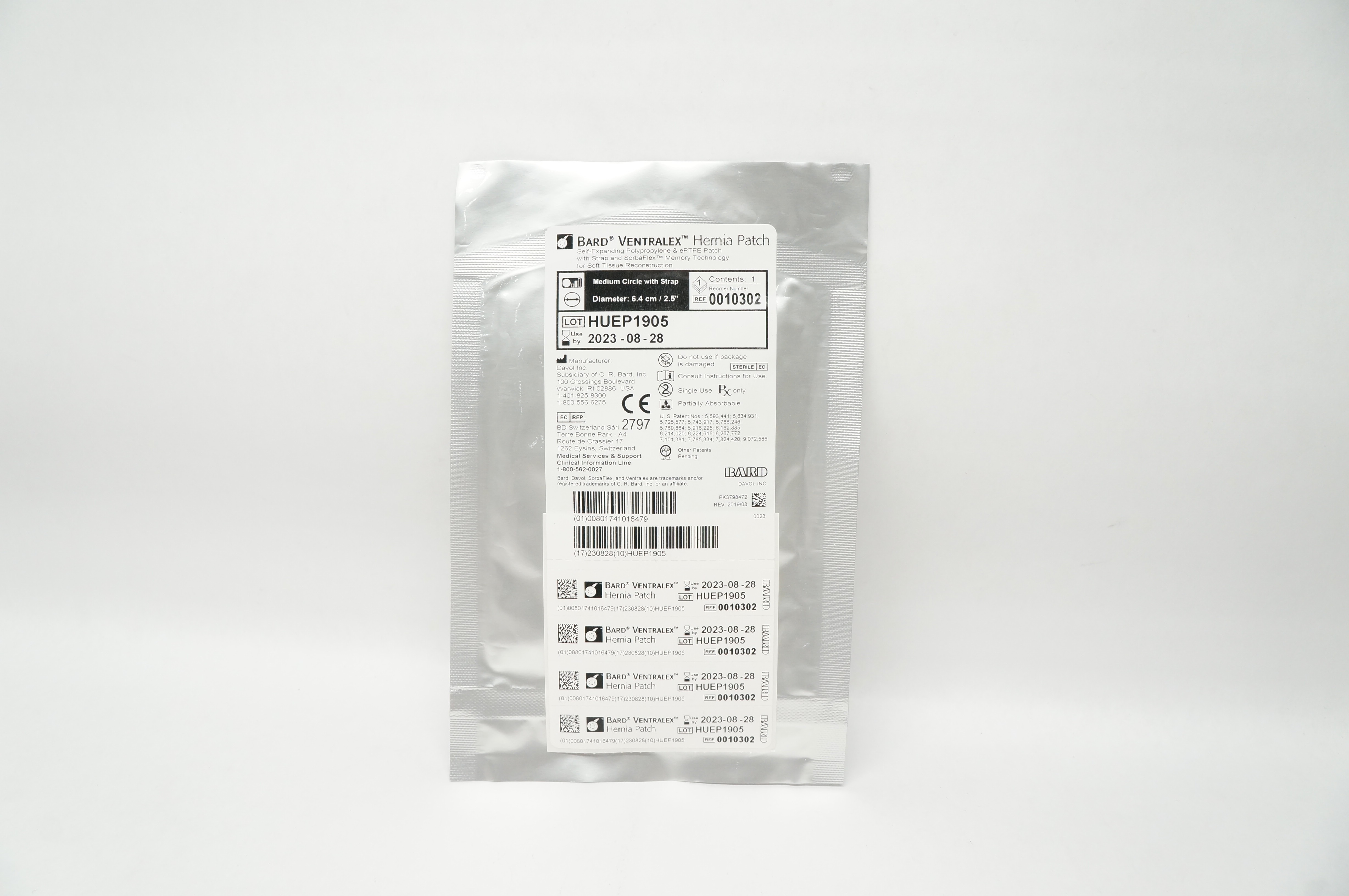 Bard 0010302 Davol Ventralex Hernia Patch Medium Circle 2.5inch