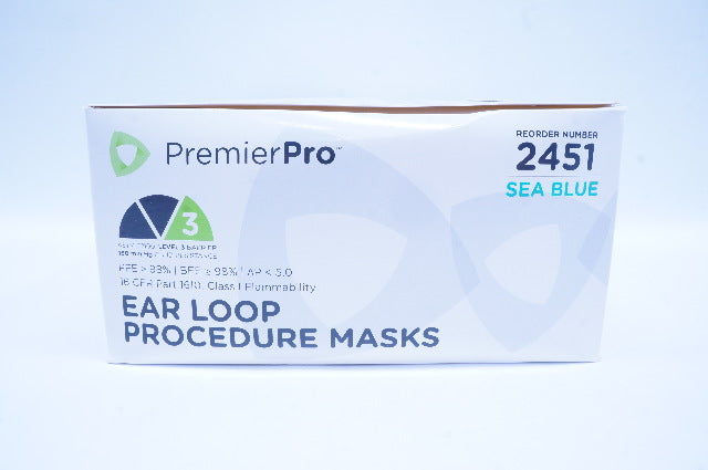 PremierPro 2451 Level 3 Ear Loop Procedure Masks Sea Blue - Box of 25