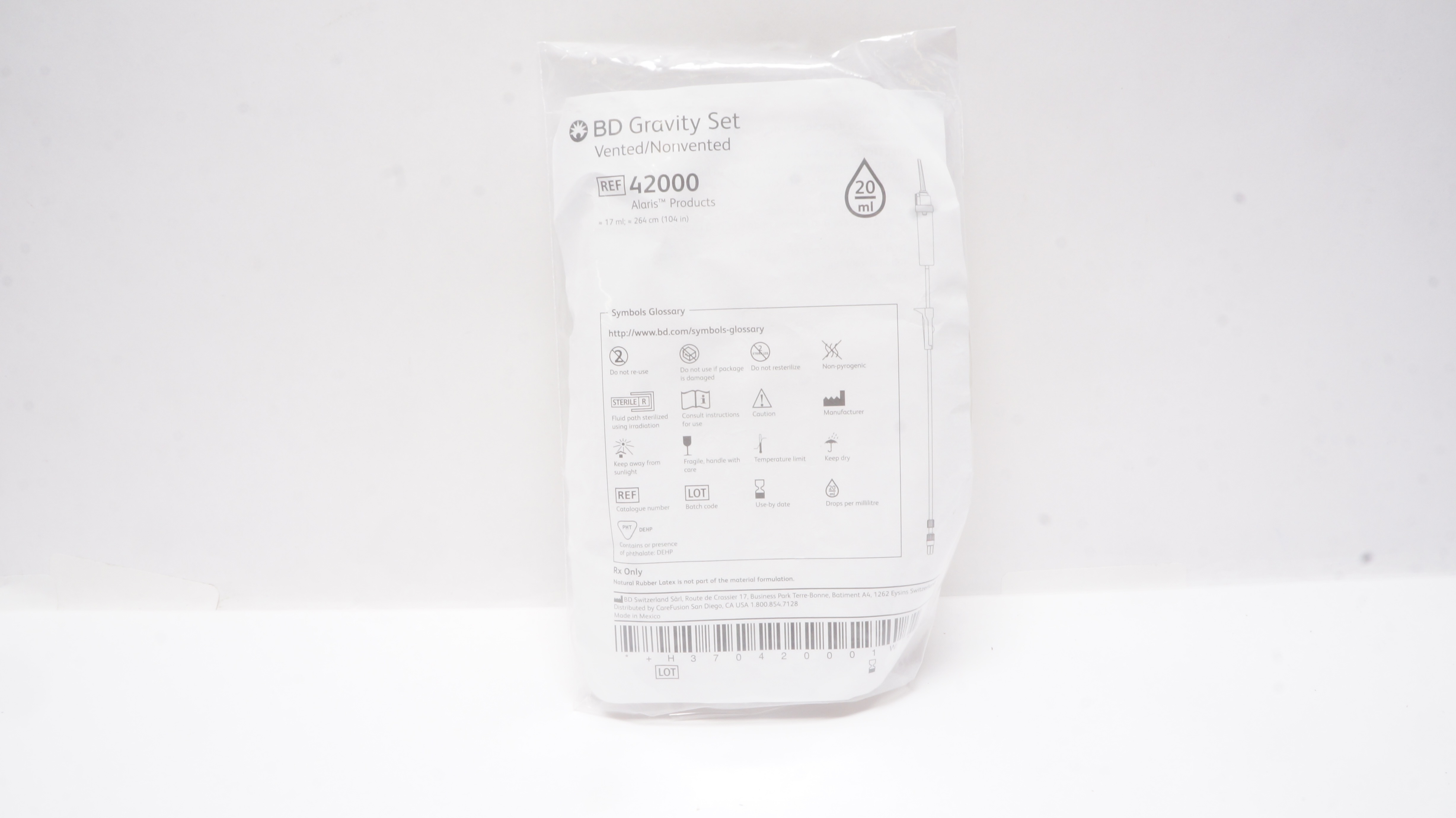 BD 42000 Gravity Set Vented/Nonvented 17mL x 104inch, Drops/20mL