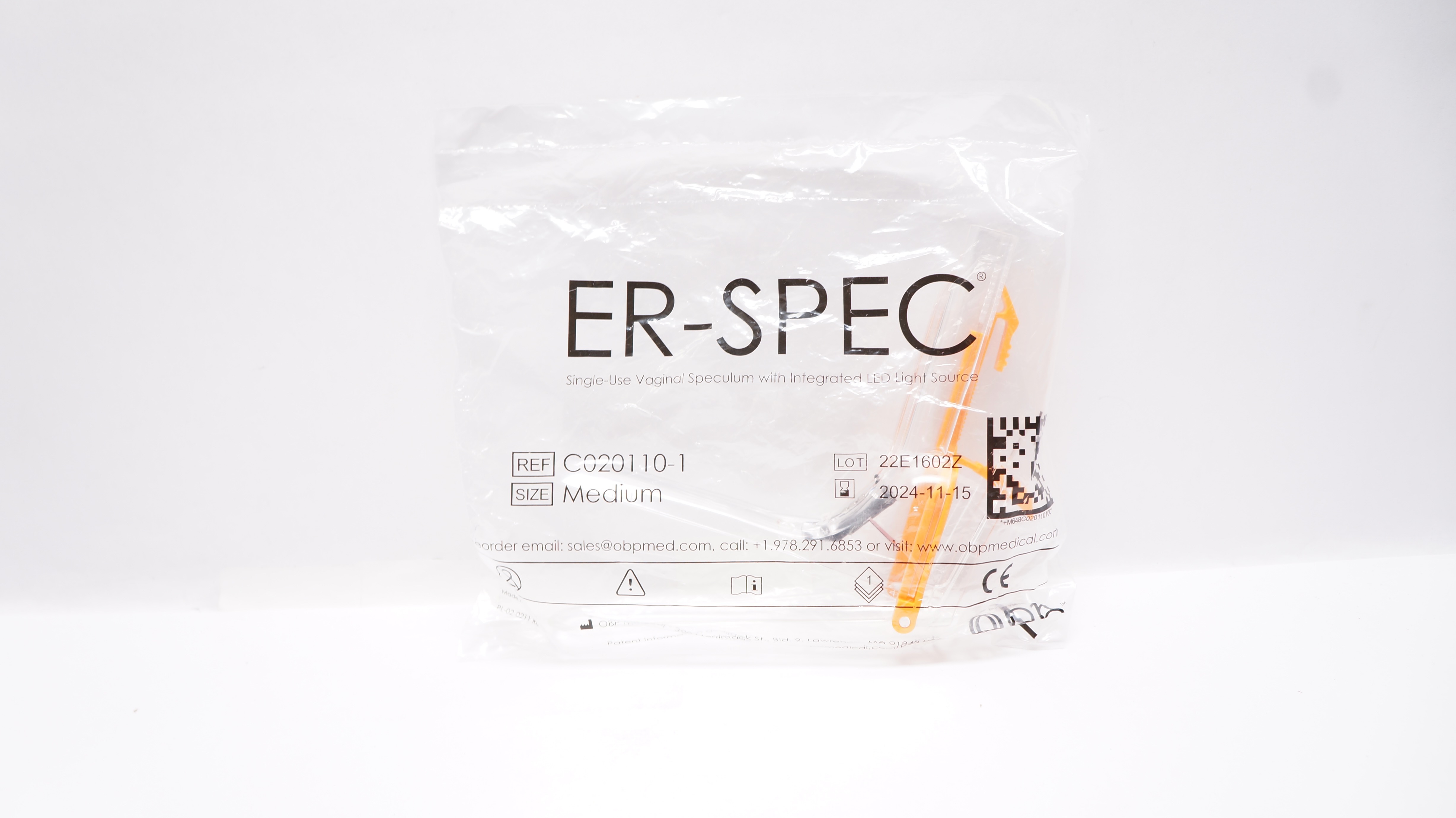 OBP Medical C020110-1 Er-Spec Vaginal Speculum w/Integrated LED Light Source, M