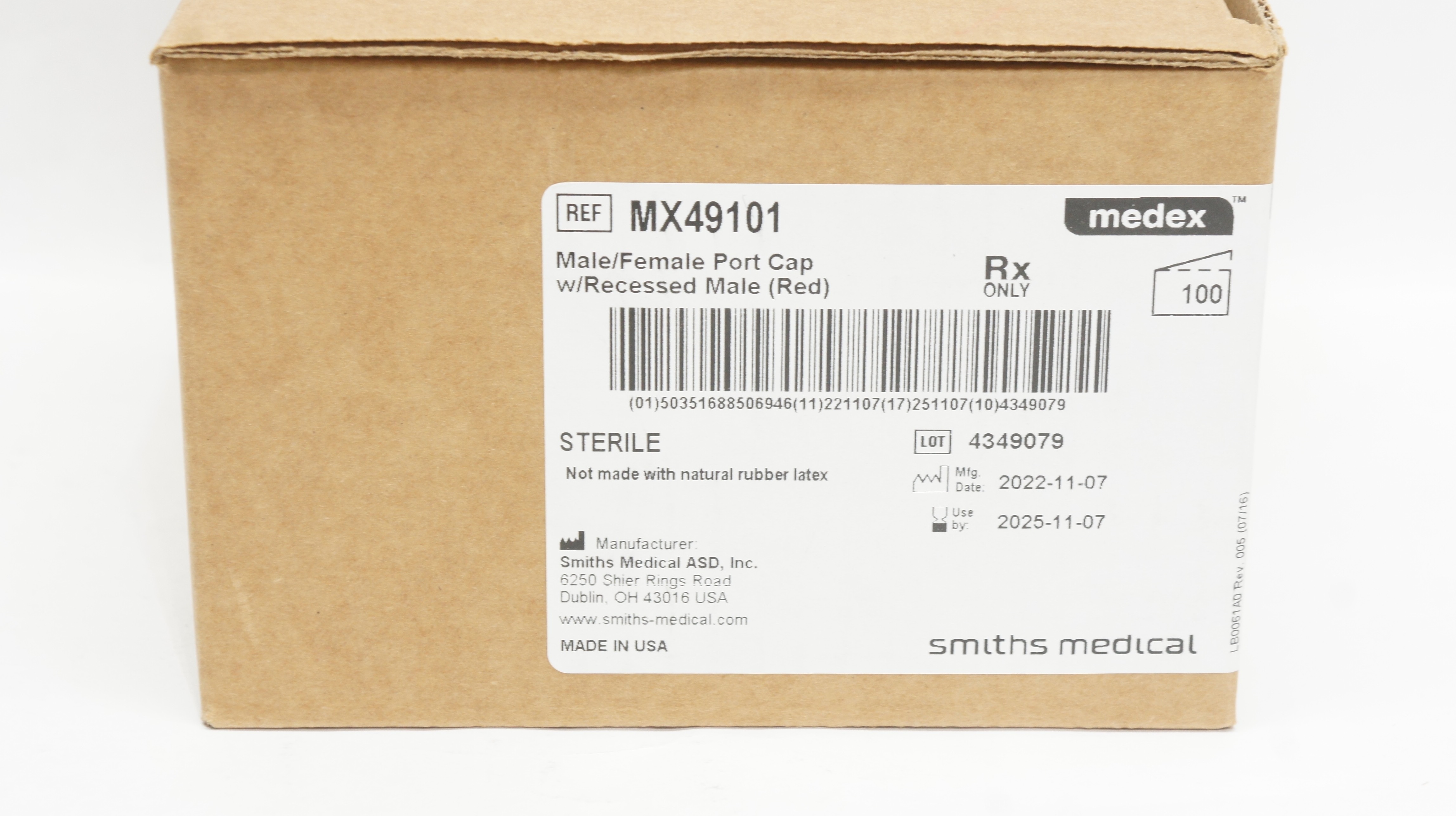 Smiths Medical MX49101 Male Female Port Cap w/Recessed MAle (Red) - Case of 100