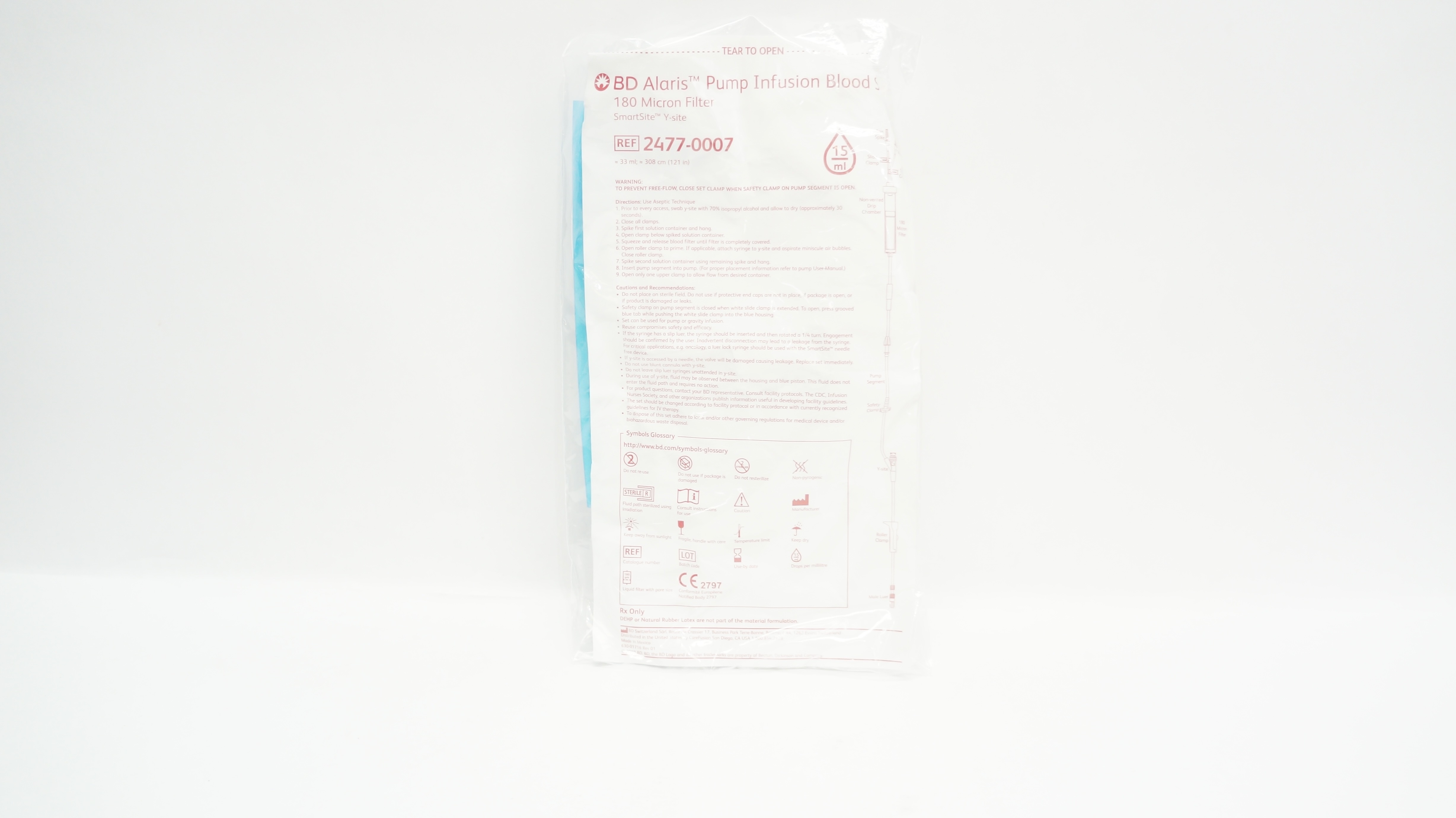 BD 2477-0007 Alaris Pump Infusion Blood Set 180 Micron Filter 15ml