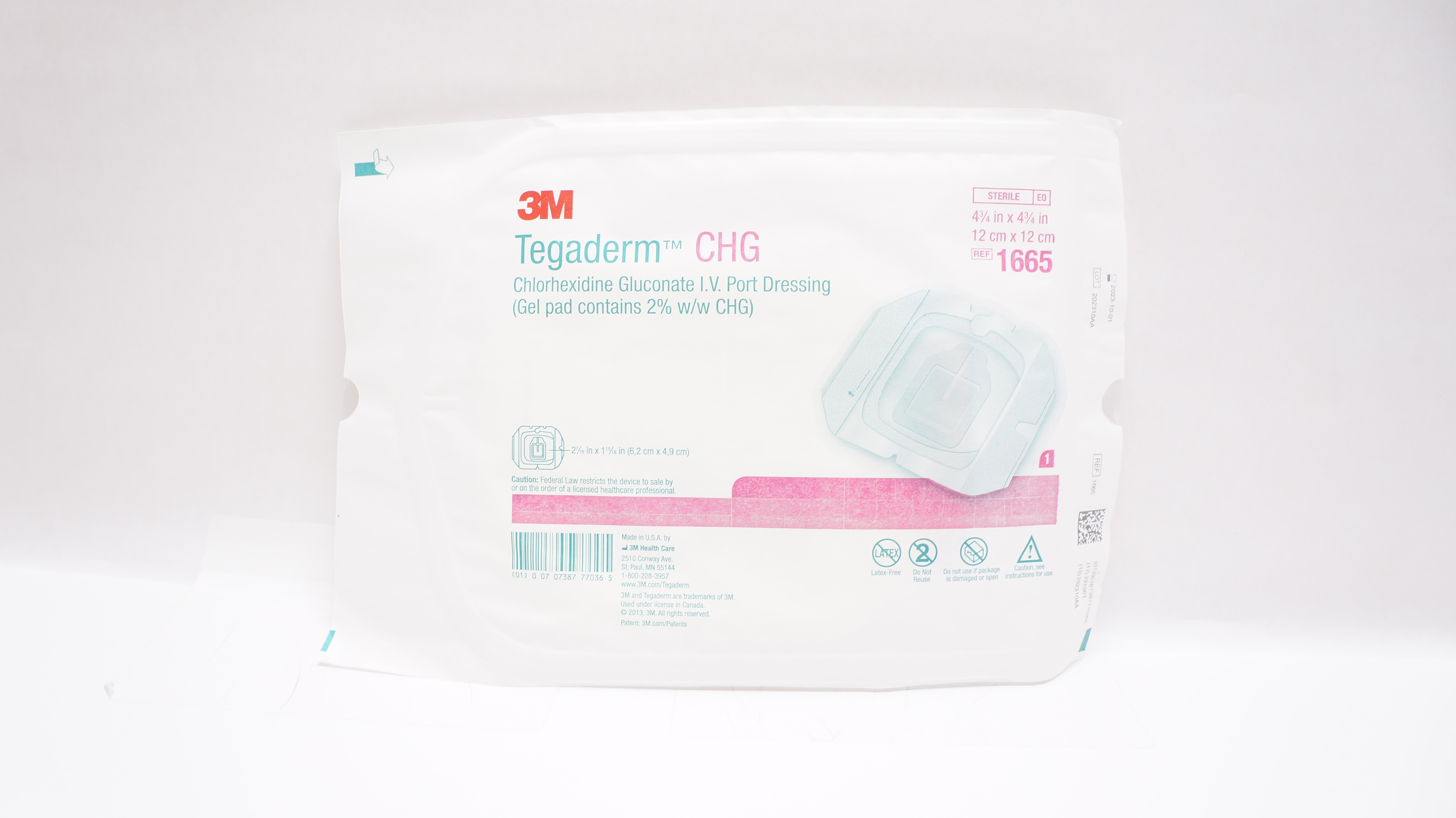 3M 1665 Tegaderm Chlorhexidine Gluconate IV Port Dressing 4-3/4 x 4-3/4inch (x)