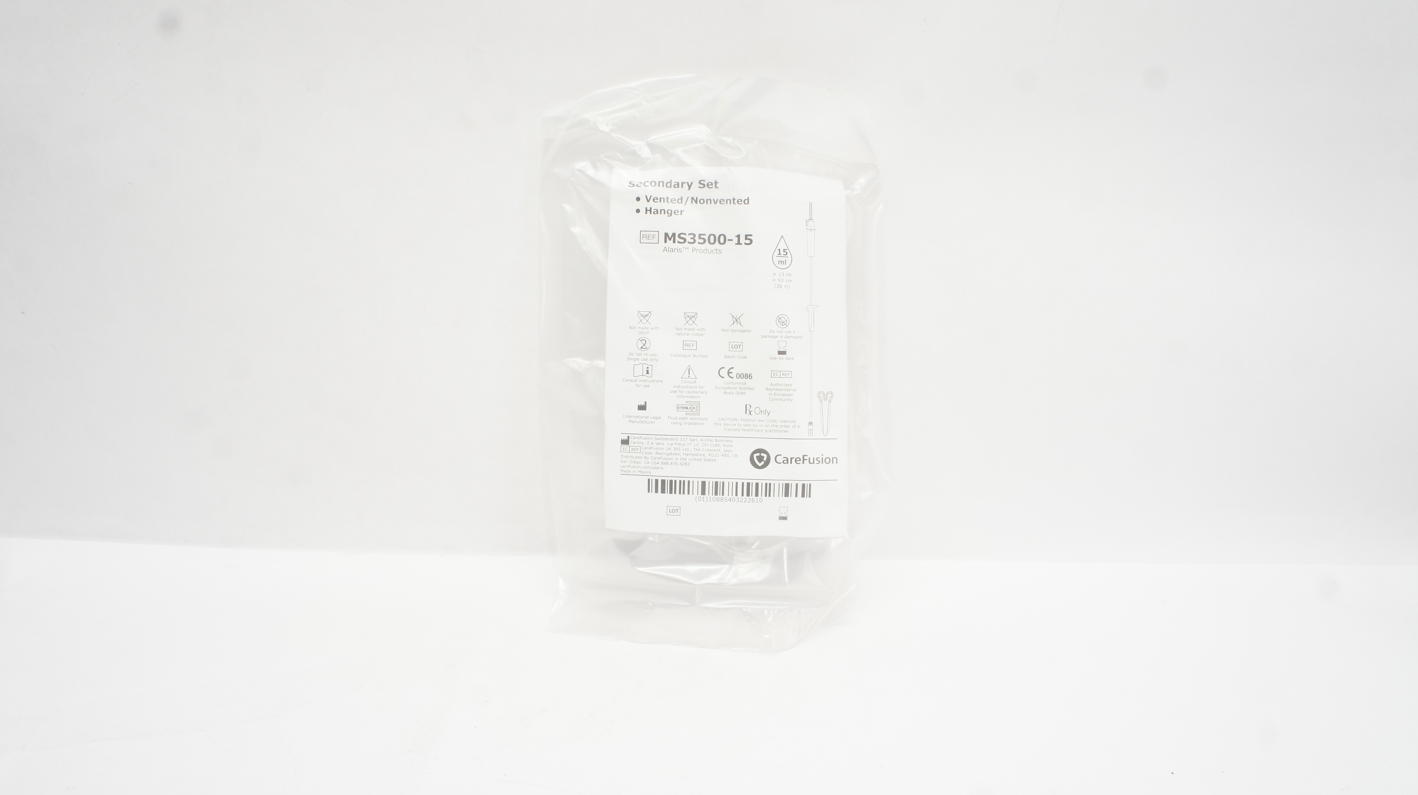 CareFusion MS3500-15 Secondary Set Vented/Nonvented Hanger 13ml x 36inch