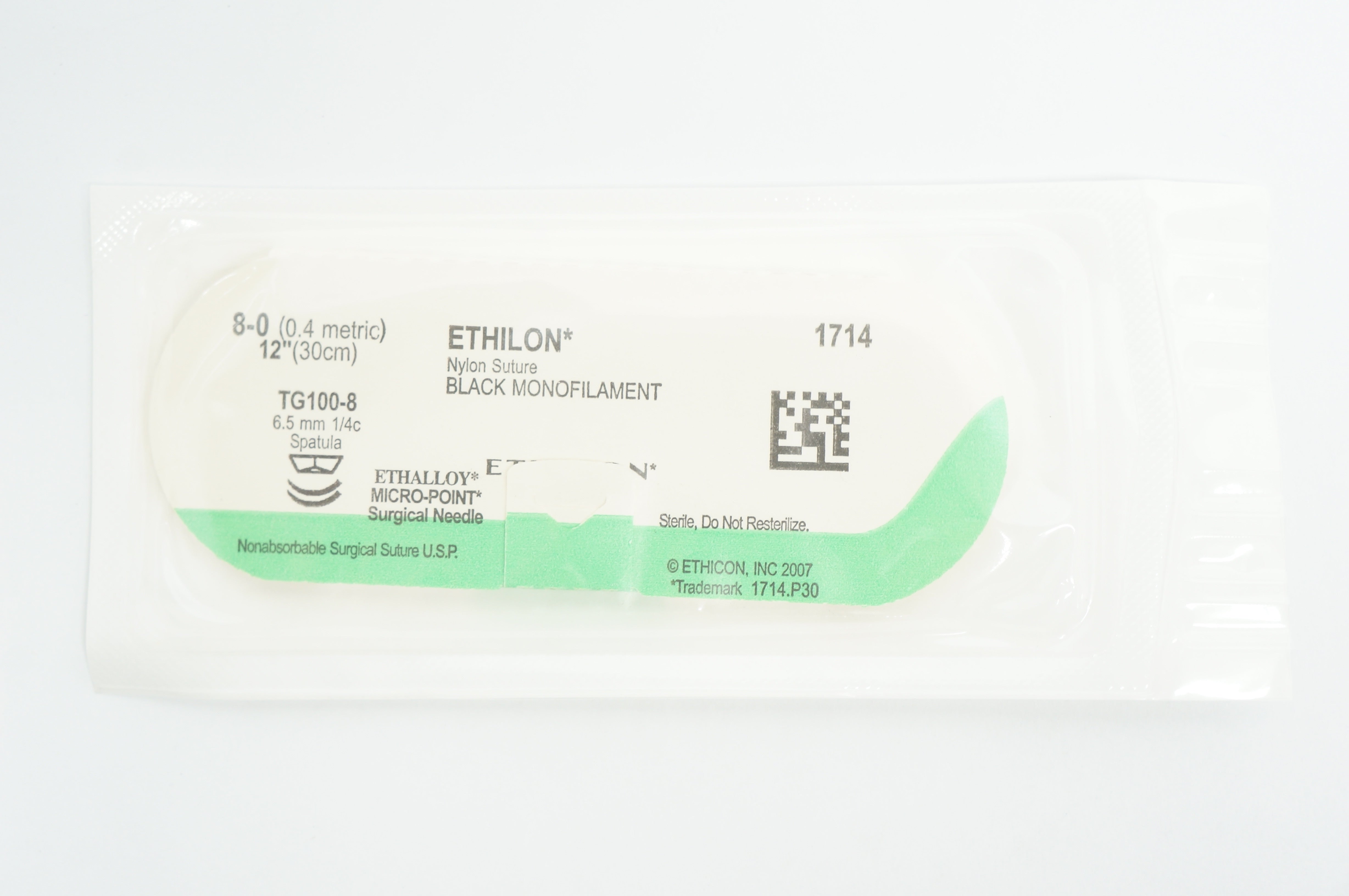 Ethicon 1714 8-0 ETHILON TG100-8, 6.5mm 1/4c Spatula, 12inch (x)