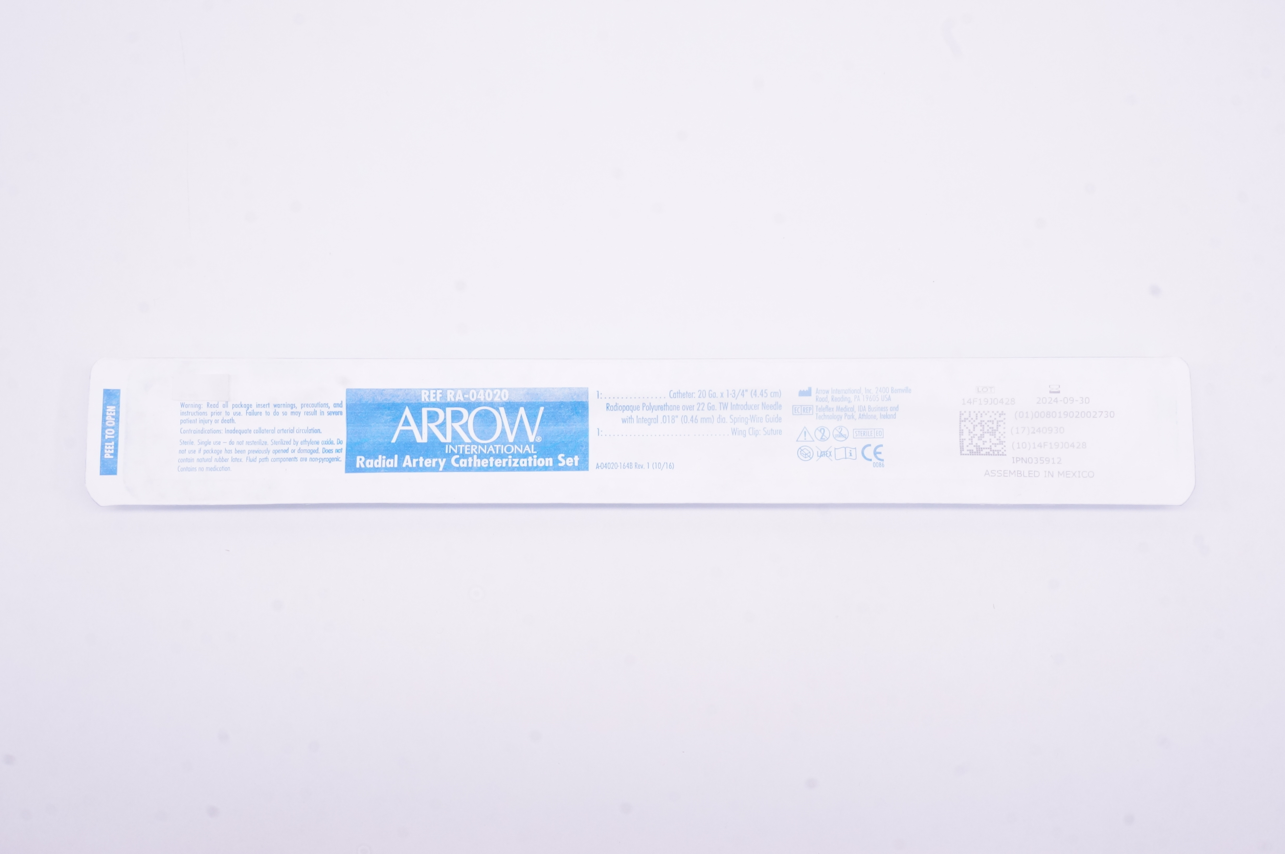 Arrow RA-04020 Radial Artery Catheterization Set 20Ga x 1 3/4 inch