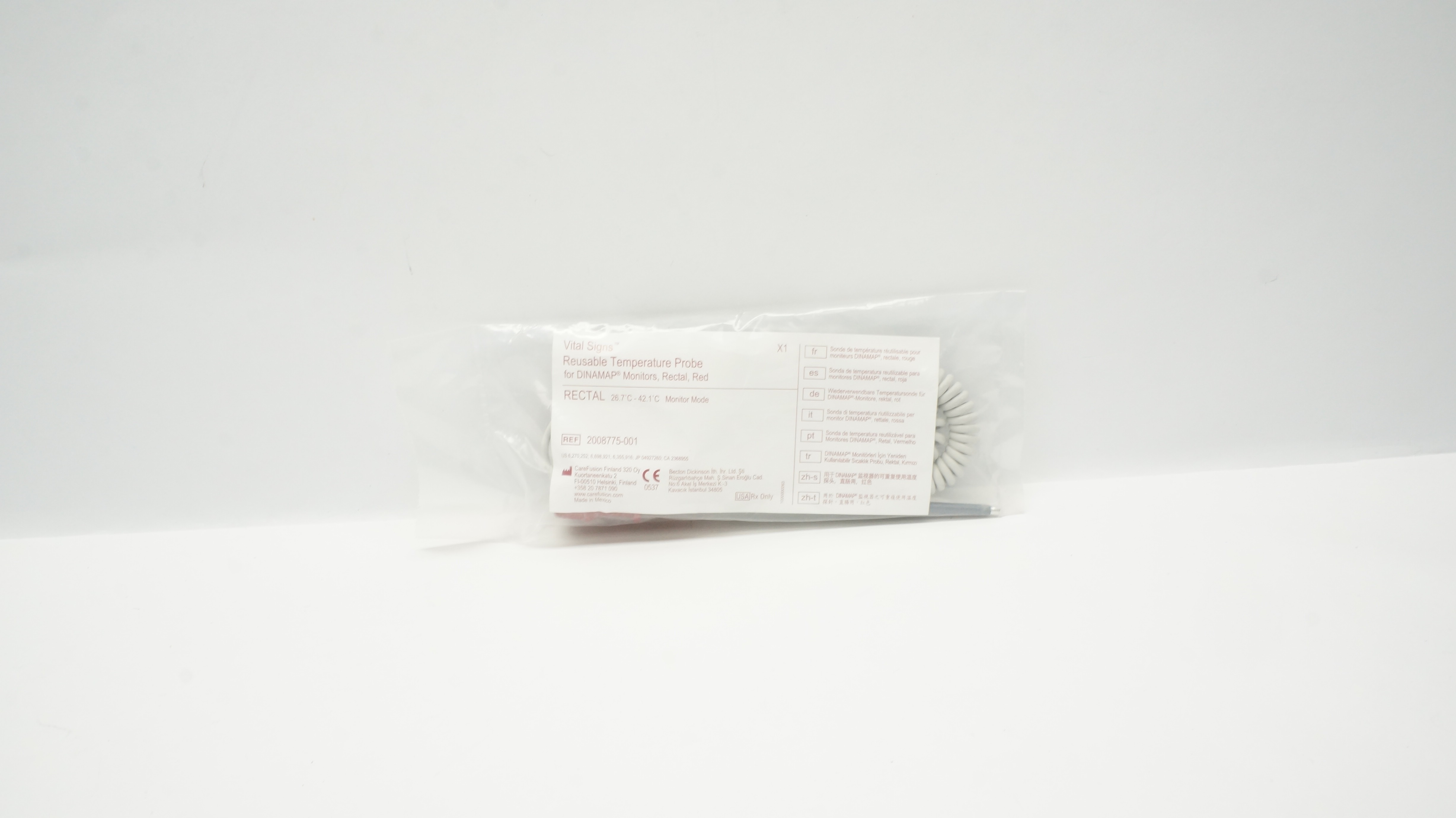 CareFusion 2008775-001 Vital Signs Reusable Temperature Probe, Rectal, Red