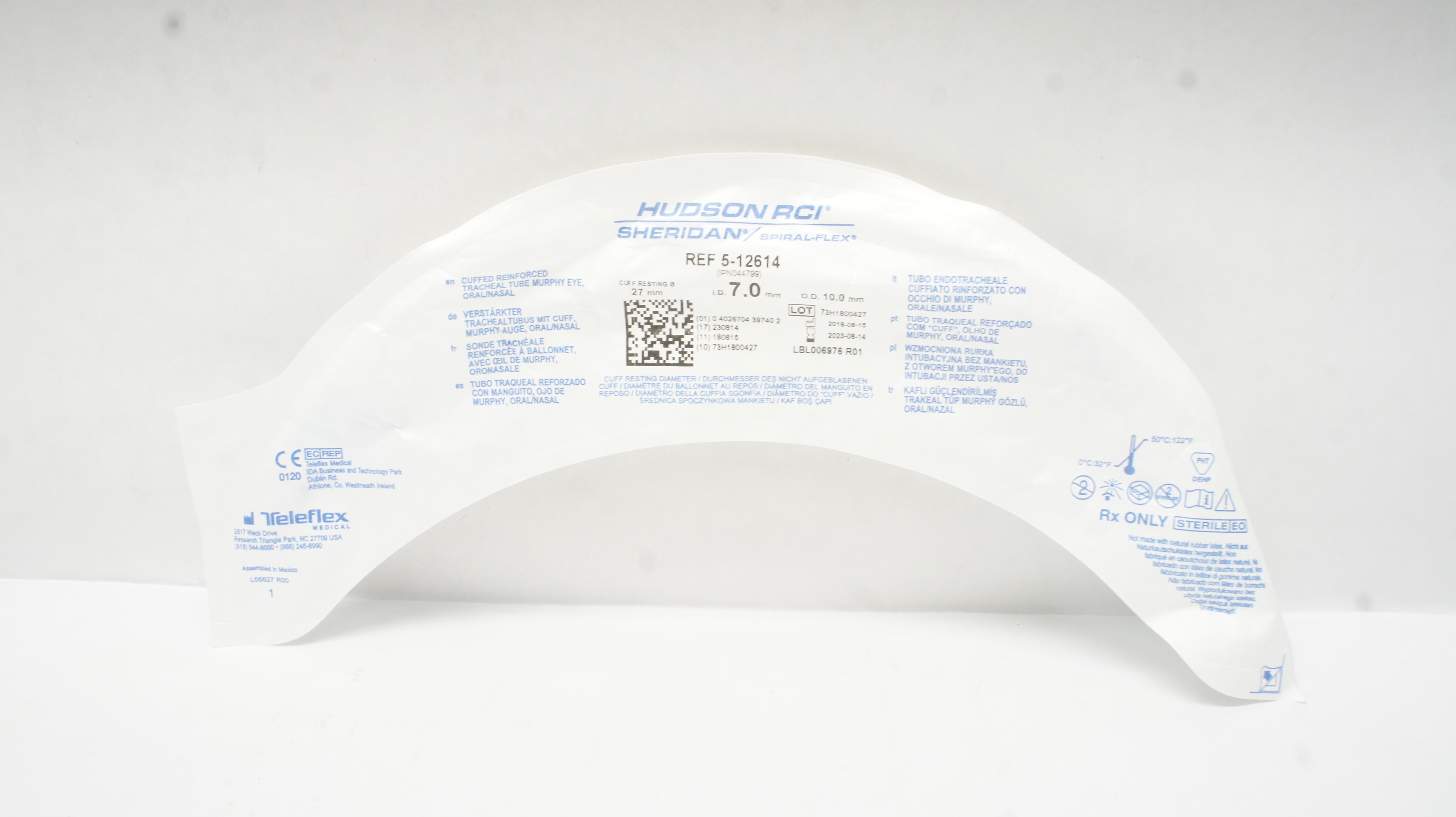 Teleflex 5-12614 Hudson RCI Cuffed Reinforced Tracheal Tube 27x 7.0 x 10.0mm (x)