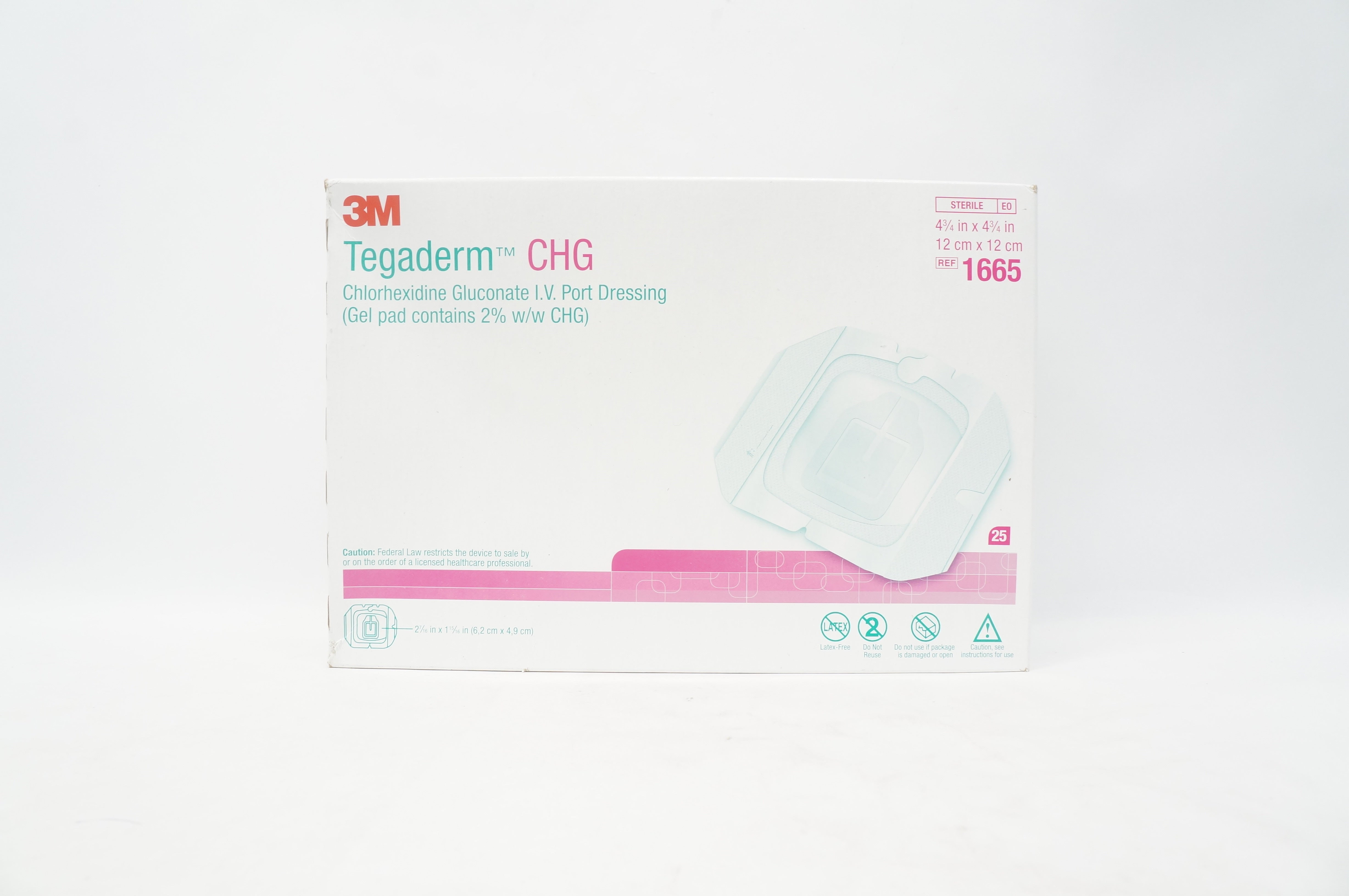 3M 1665 Tegaderm 2% CHG I.V. Port Dressing 4-3/4 inch x 4-3/4 inch - Box of 25