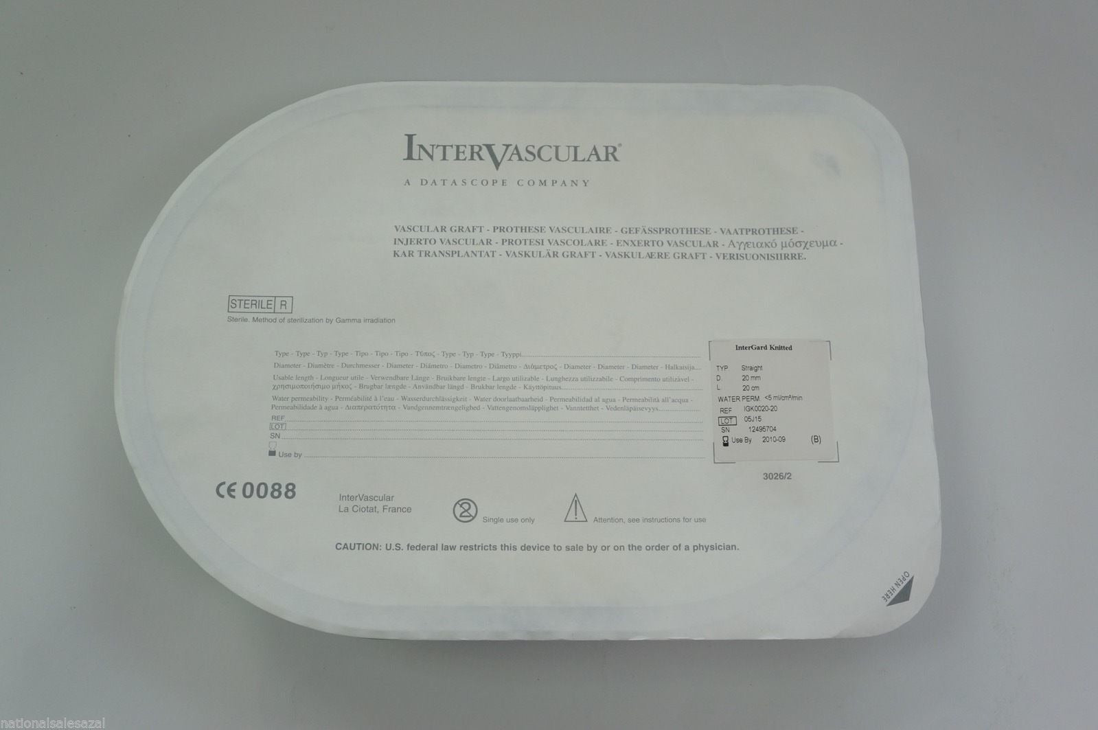 IGK0020-20 ~ InterVascular InterGard Knitted Straight 20mm x 20cm (x)