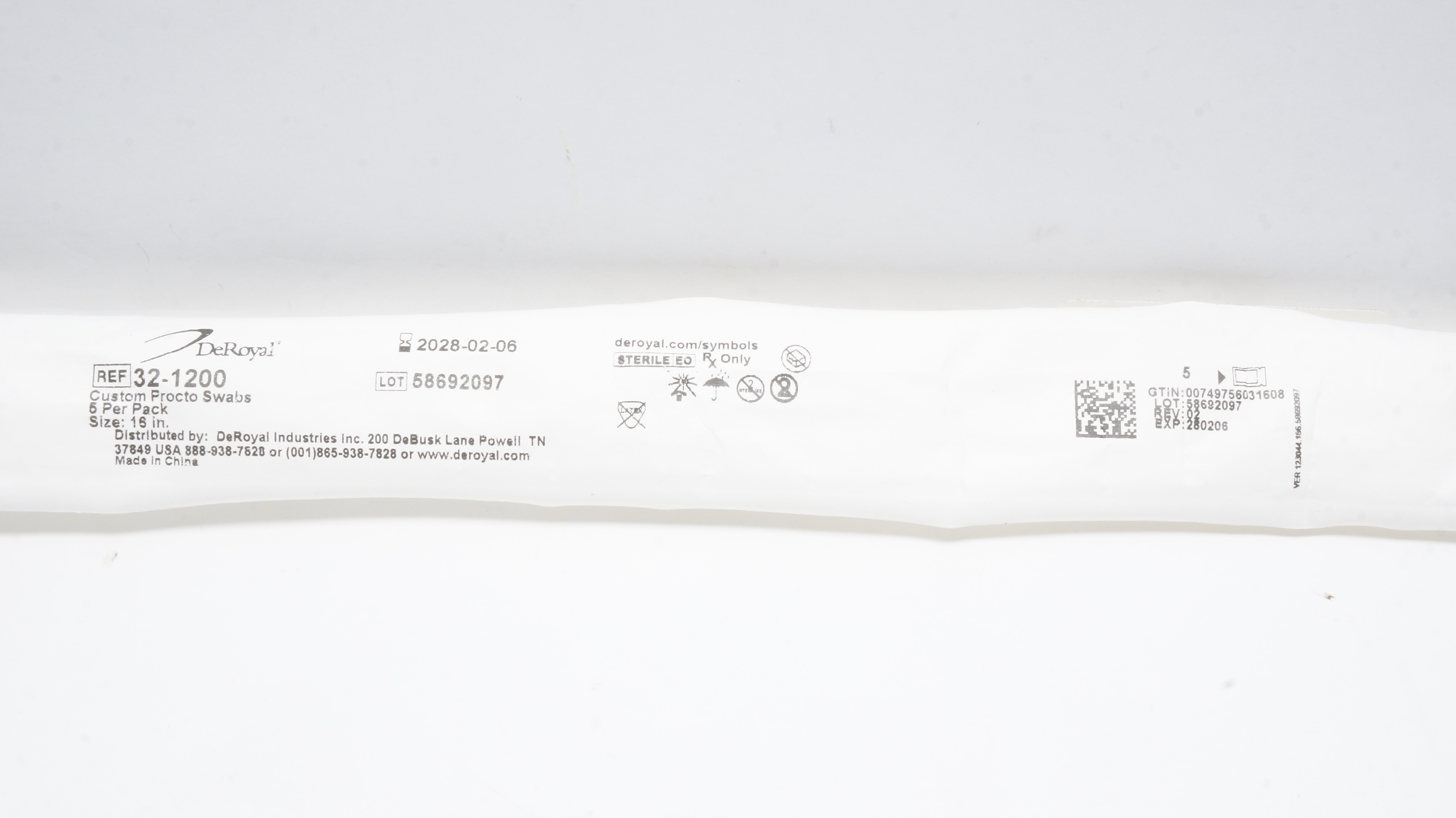 DeRoyal 32-1200 Custom Procto Swabs, Size 16 inch - Pack of 5