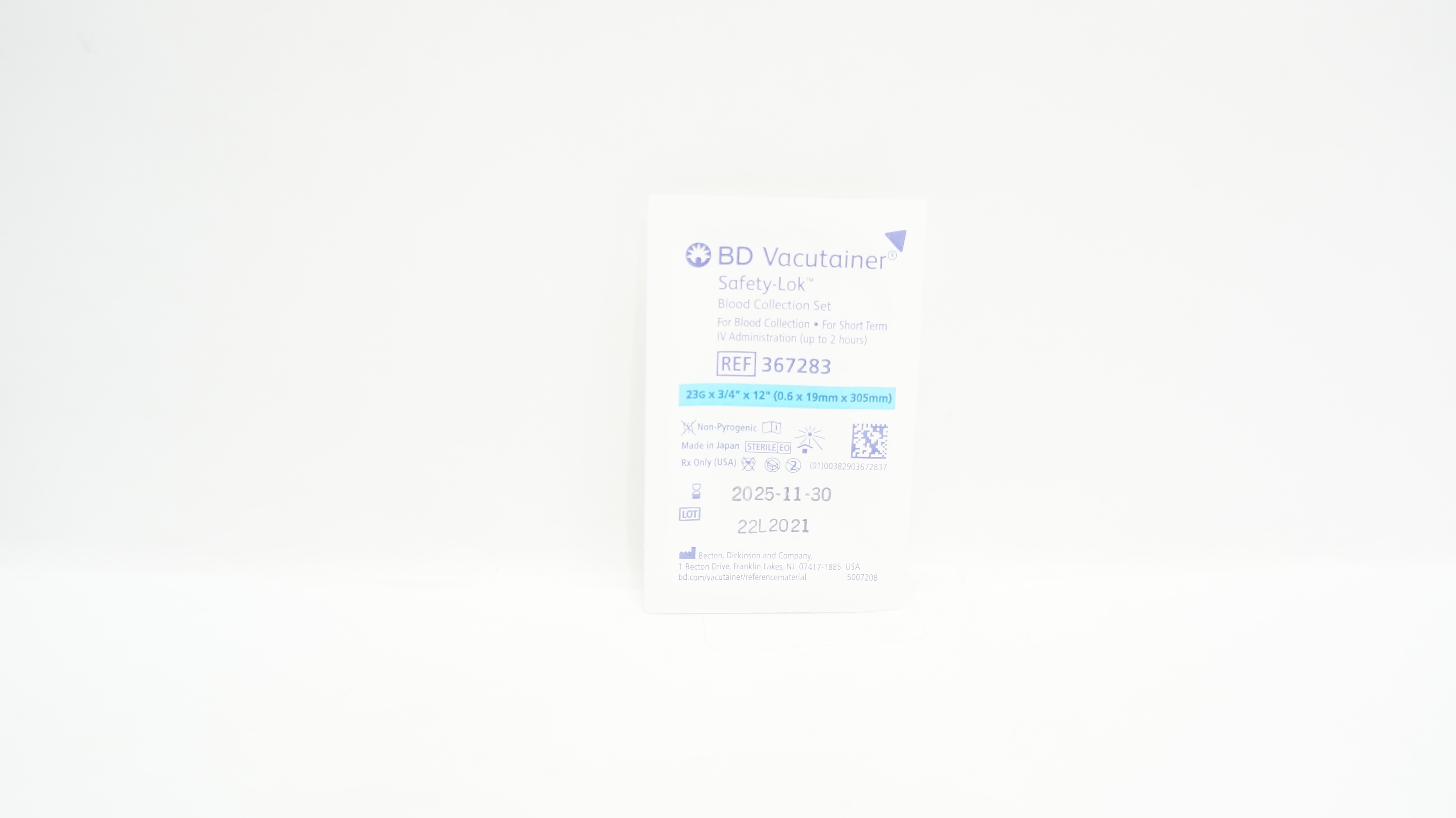 BD 367283 Vacutainer Safety-Lok Blood Collection Set 23G x 3/4inch x 12inch