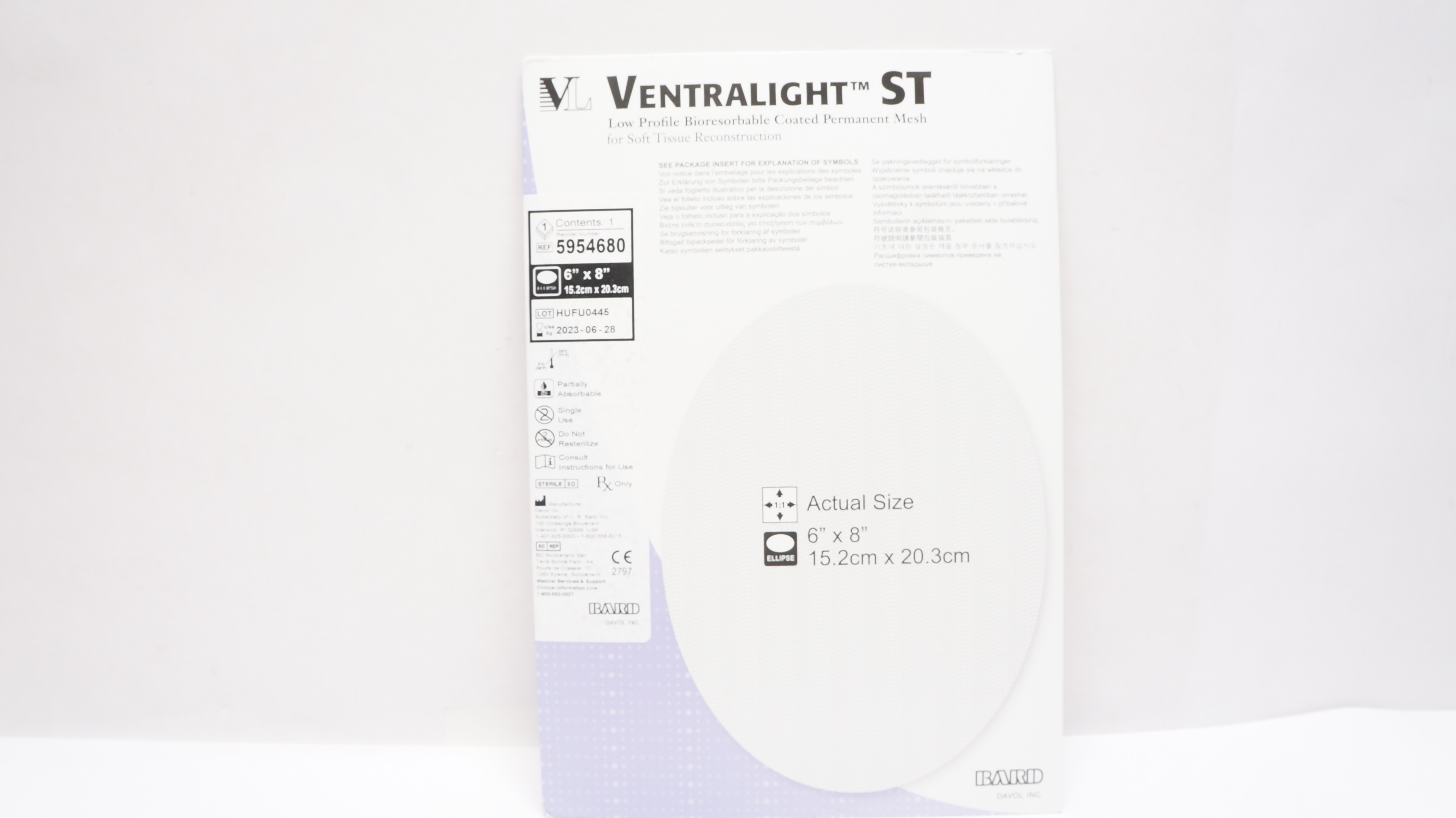 Bard 5954680 Ventralight ST Bioresorbable Coated Permanent Mesh 6 x 8 inch (x)