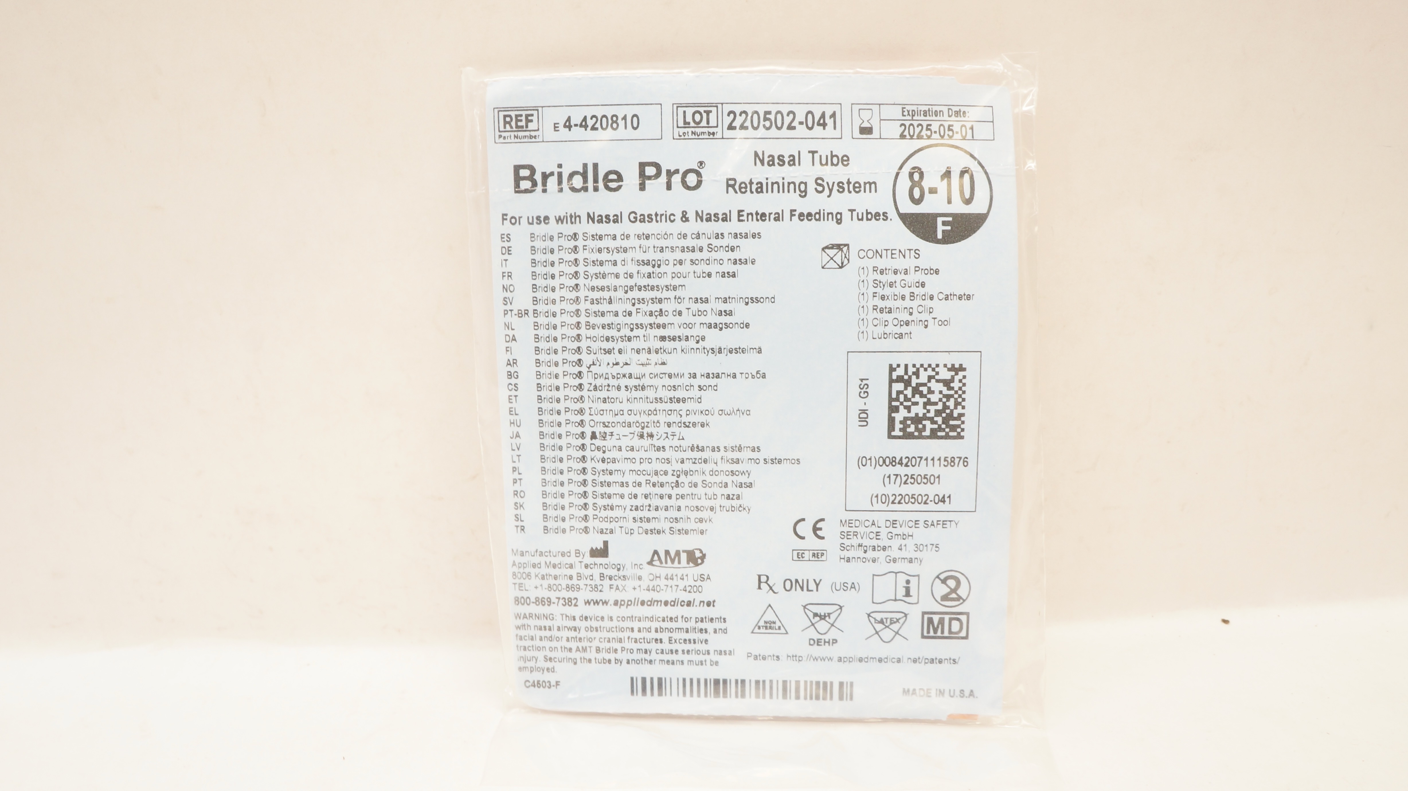 Applied Medical E4-420810 Bridle Pro Nasal Tube Retaining System 8-10F