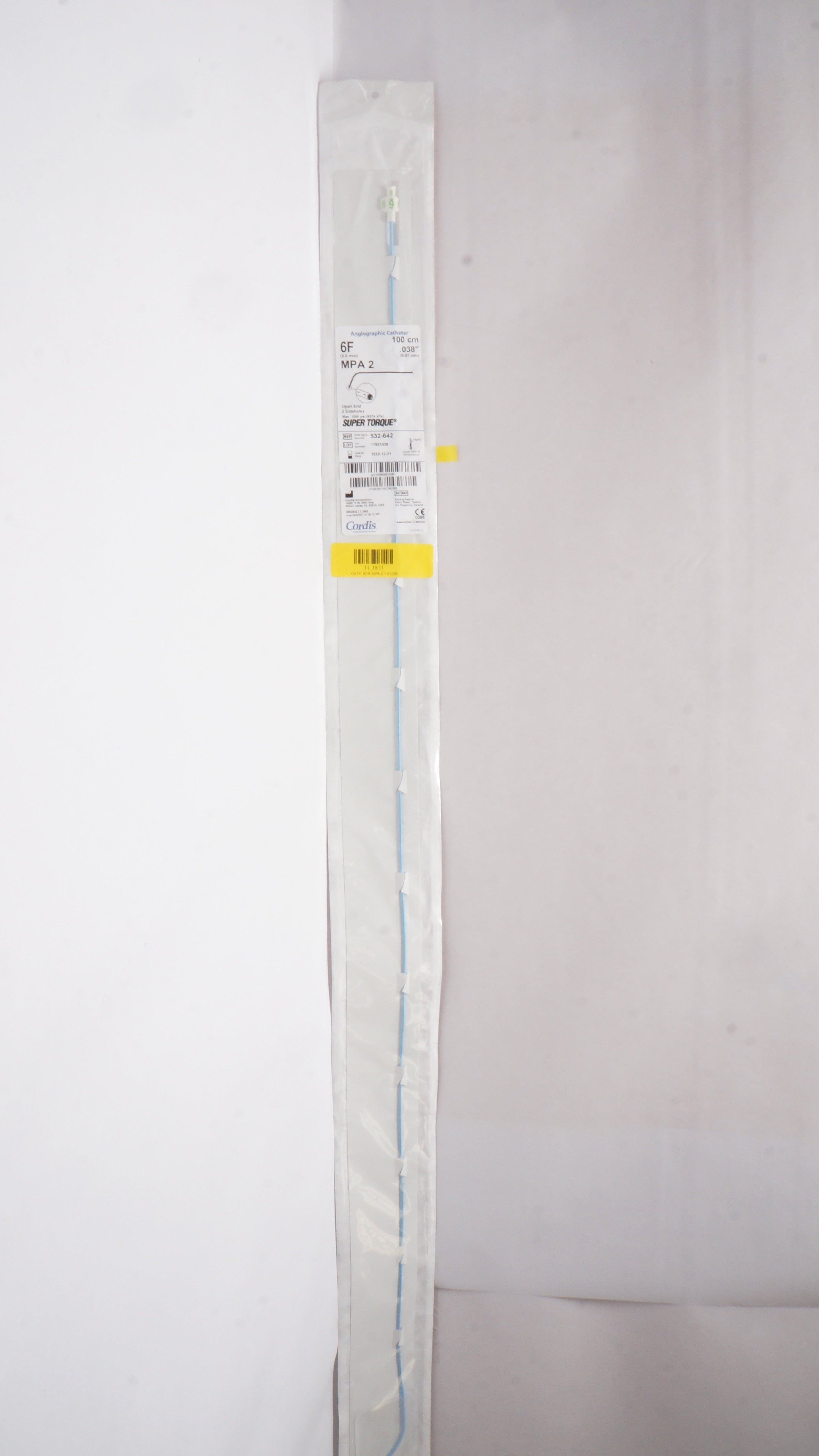 Cordis 532-642 MPA 2 Super Torque Angiographic Cath. 6F x .038inch x 100cm (x)