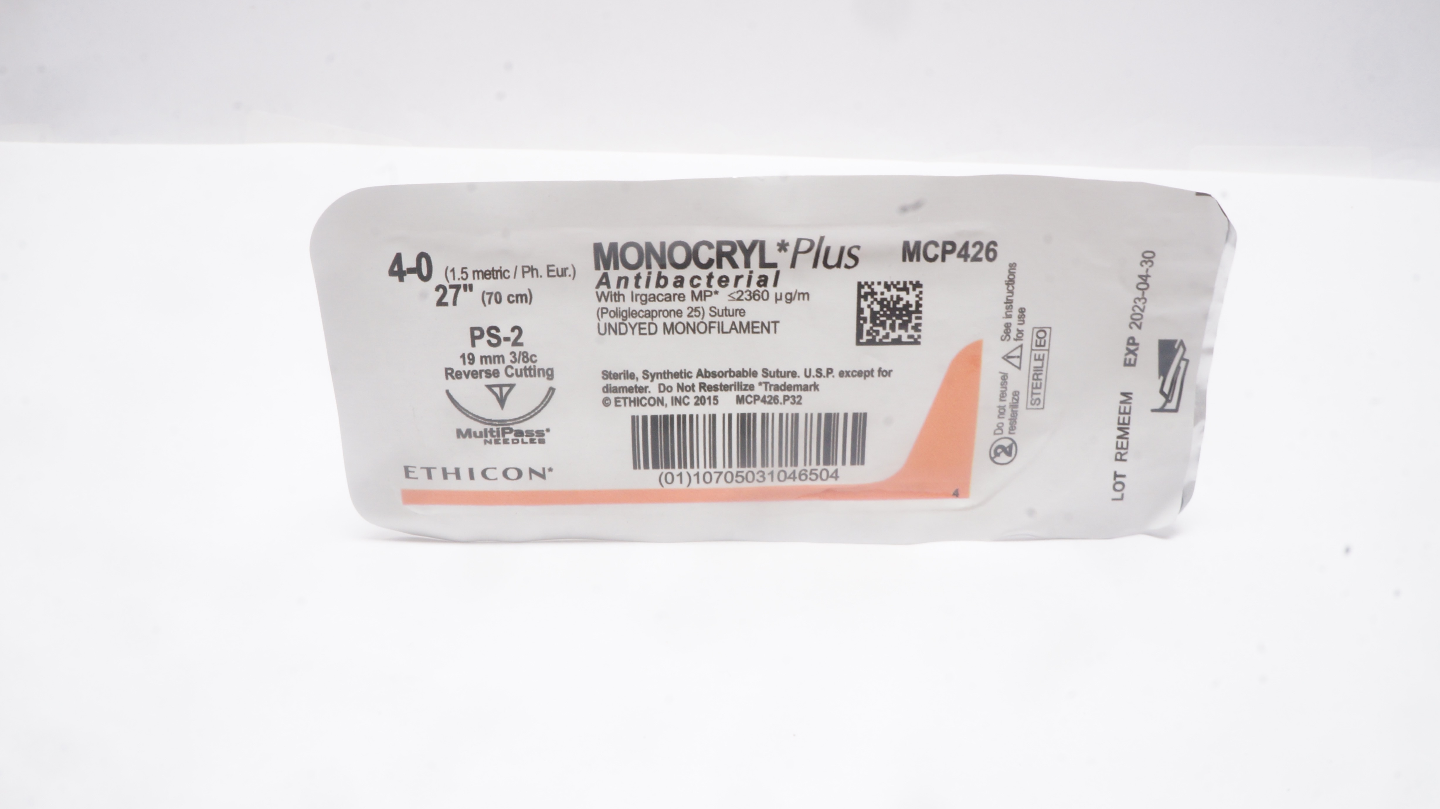 Ethicon MCP426 4-0 MONOCRYL Plus, PS-2,  19mm 3/8c Reverse Cutting,  27inch (x)