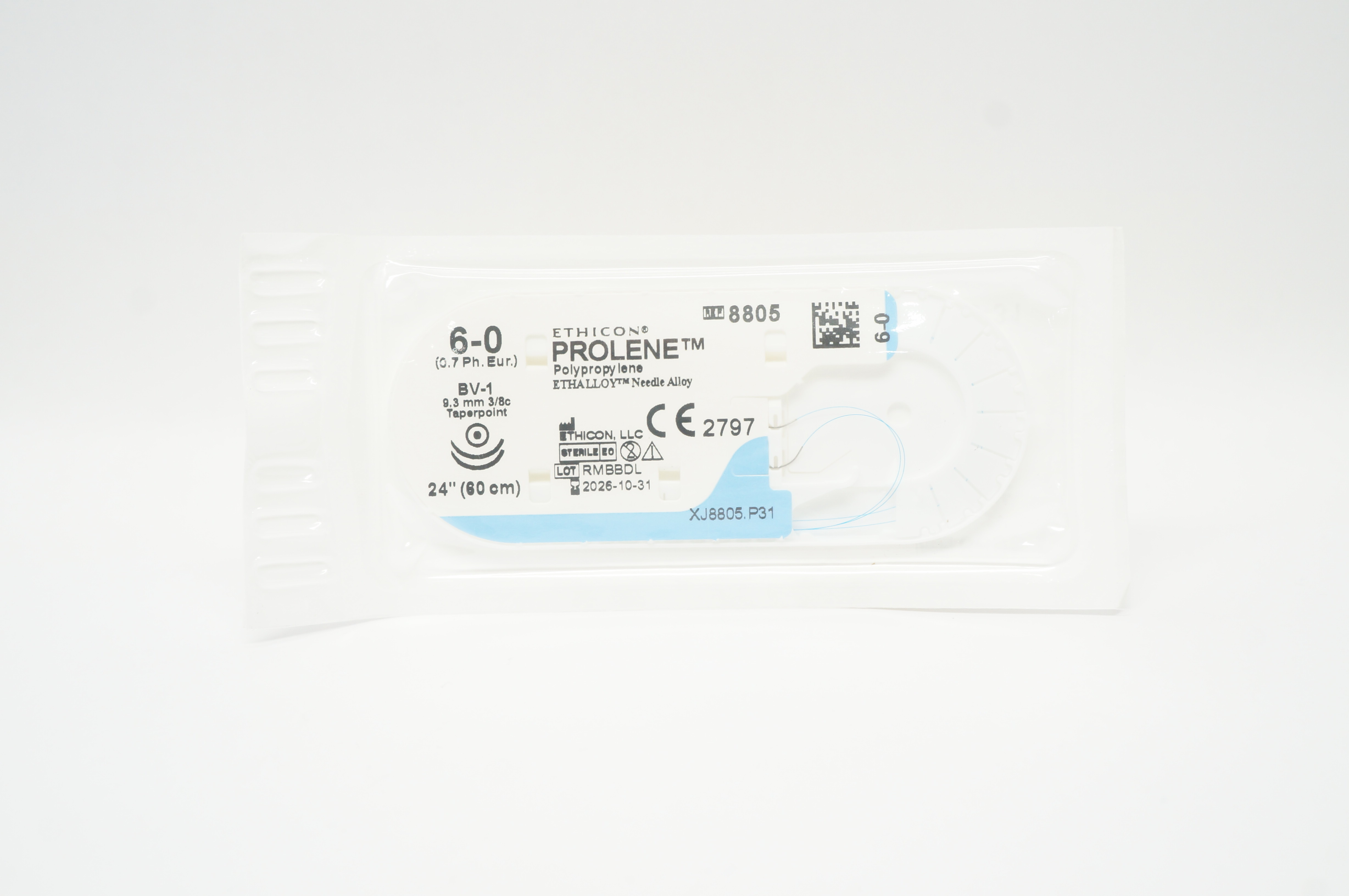 Ethicon 8805 6-0 PROLENE Polypropylene Stre BV-1 9.3mm 3/8c Taperpoint, 24 inch